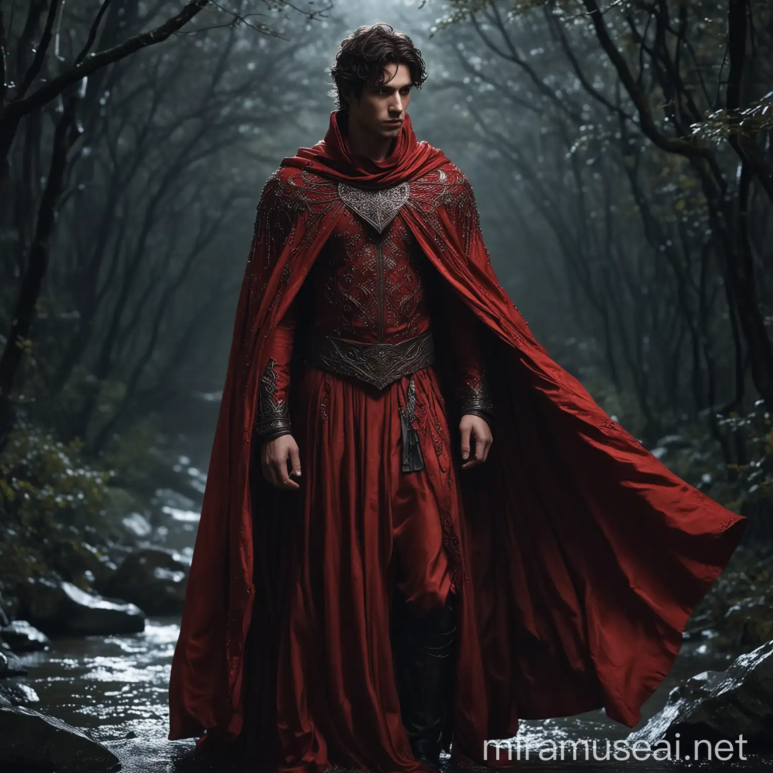 Ethereal Crimson Cape Fantasy Character in HighQuality Costume
