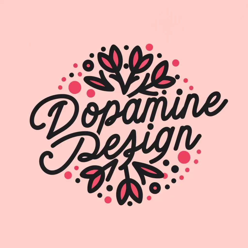 a logo design,with the text 'Dopamine Design', main symbol:Flowers, hearts, sparkle, positive energy, pink,clear background, correct spelling, simple, clear, catchy,lessplayfullmorestraight,light,lessbold
