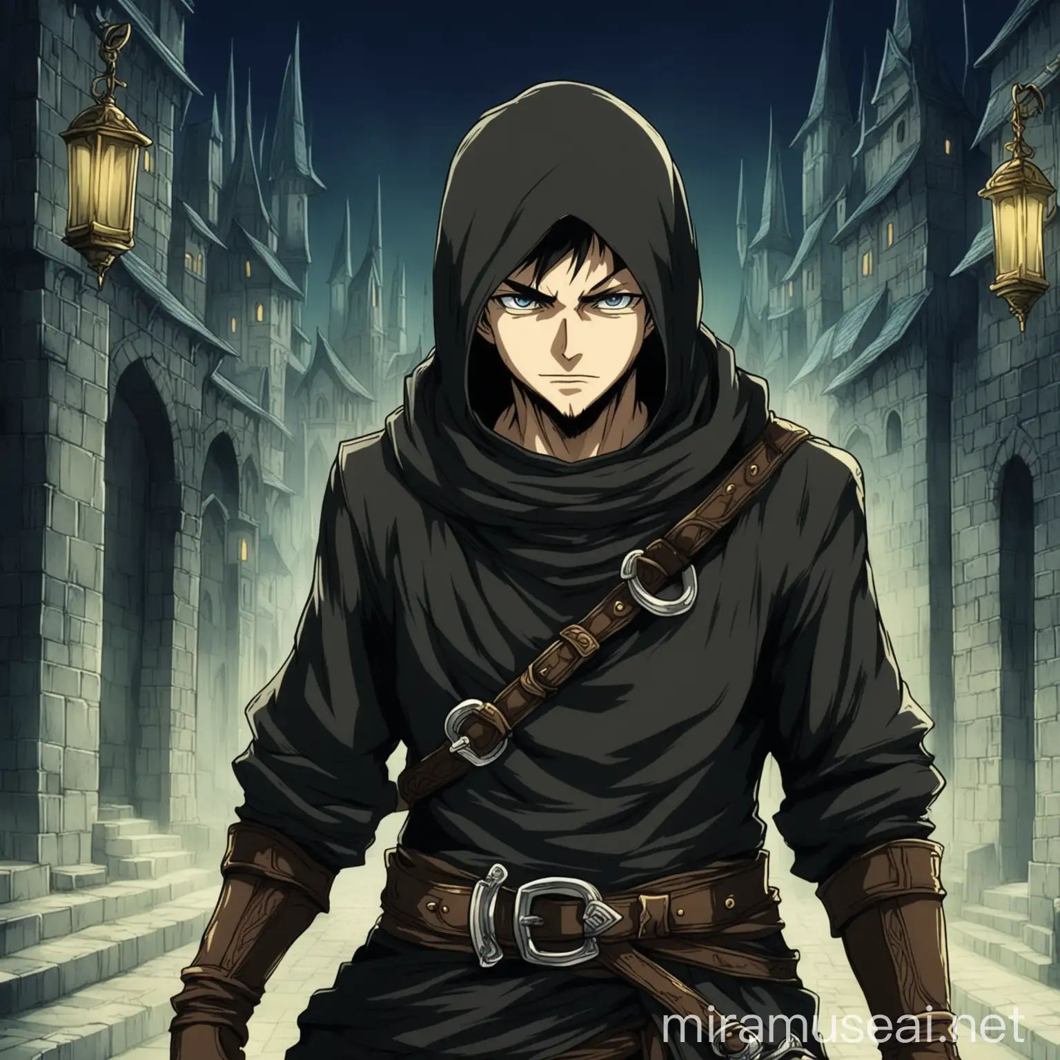 a thief in fantasy style, in anime