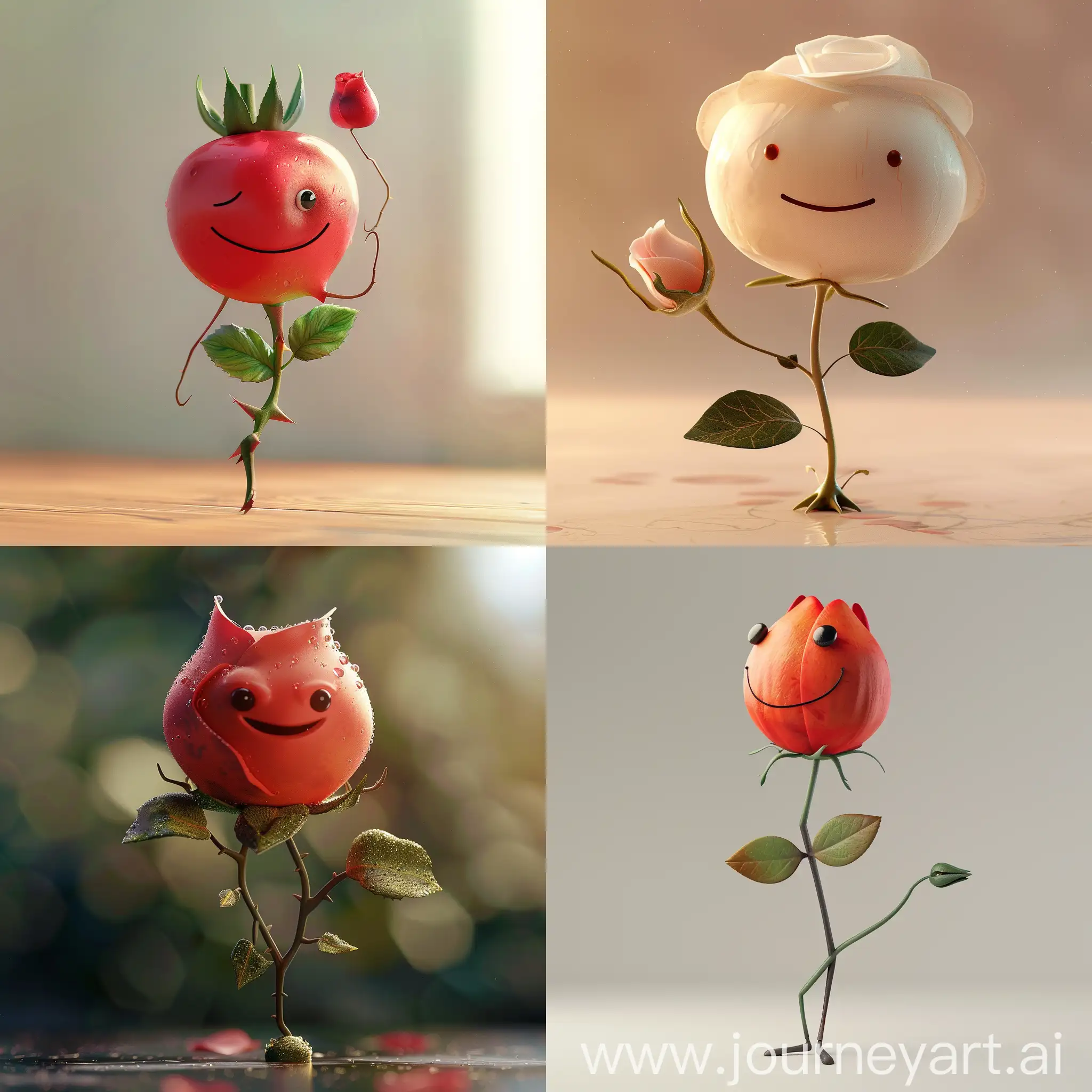 a rose as a cute 3D character 