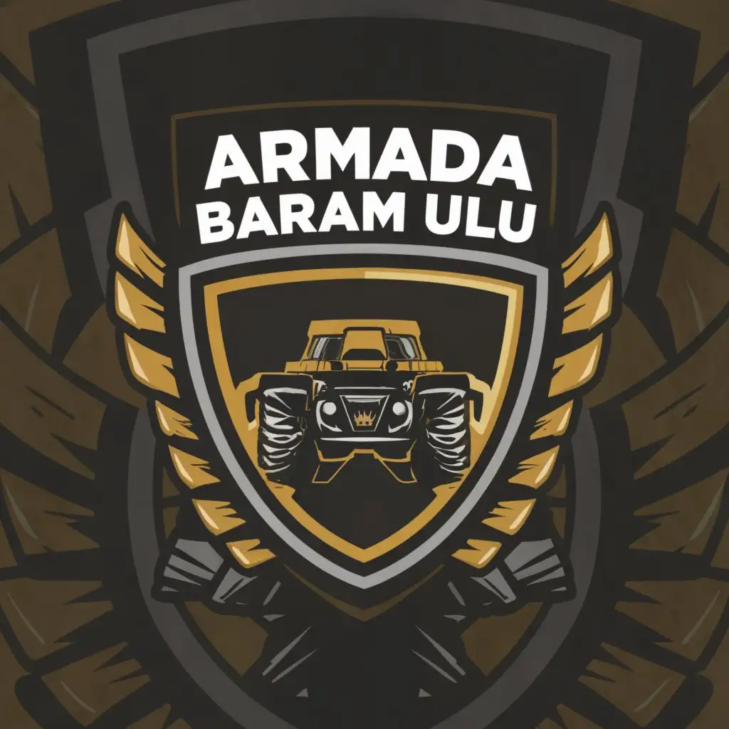 a logo design,with the text "ARMADA BARAM ULU", main symbol:SHIELD, OFFROAD, SPORTS,Moderate,be used in 0 industry,clear background