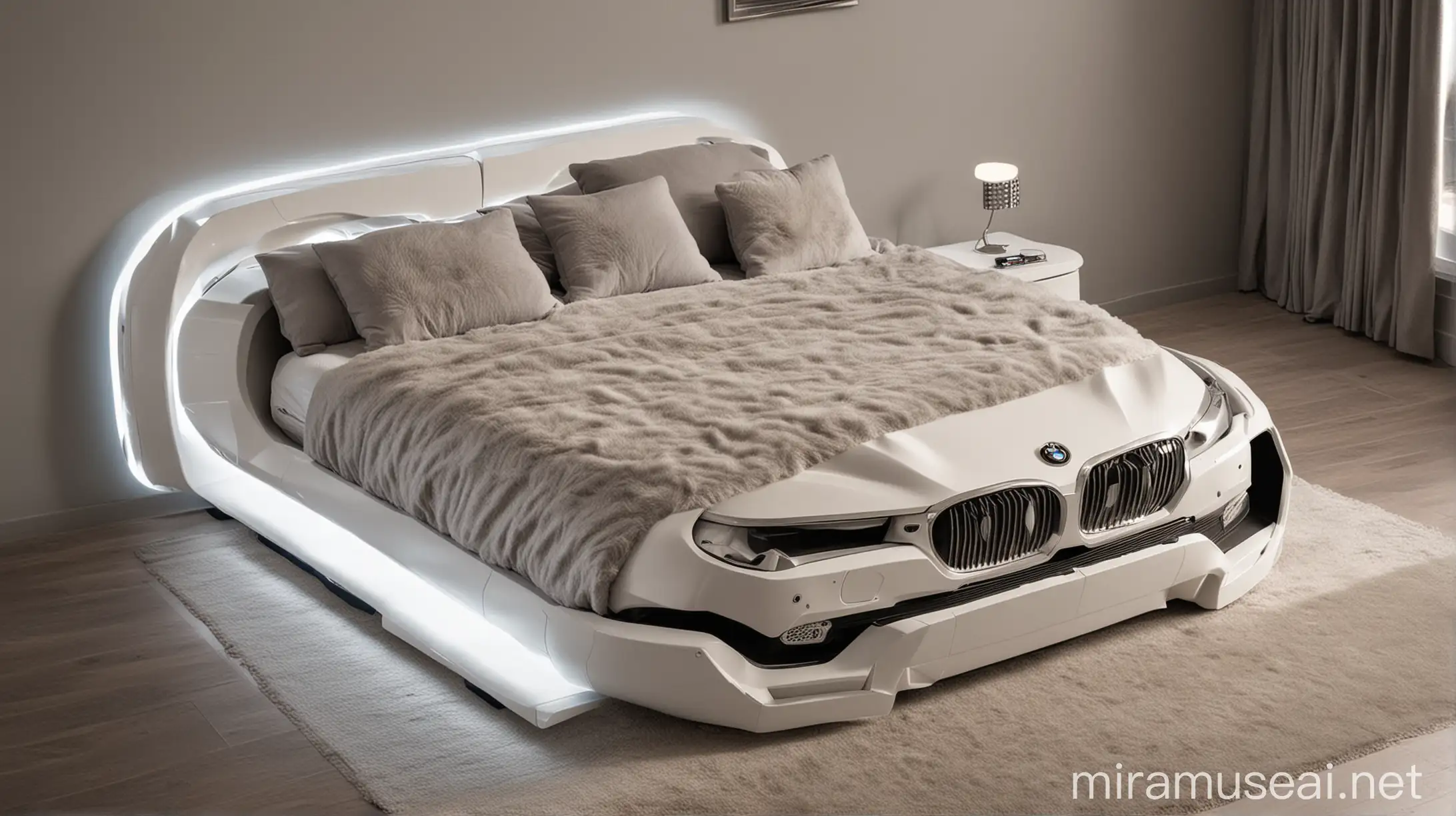 A double bed in the shape of a BMW x6 car.