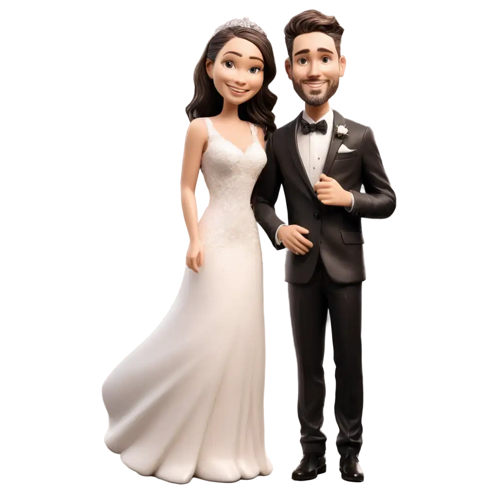 engagement caricature bride and groom standing