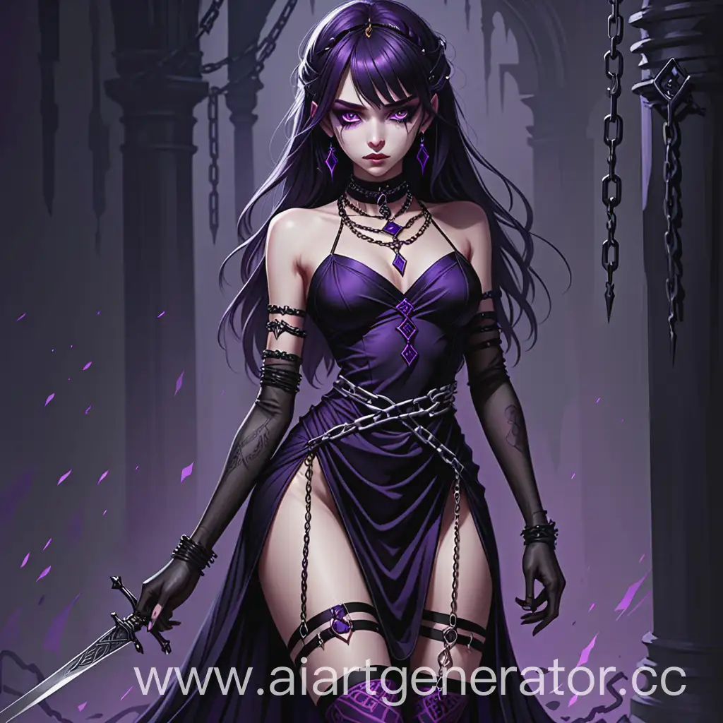 Mysterious-Maiden-in-Black-Dress-with-Swords-and-Chains