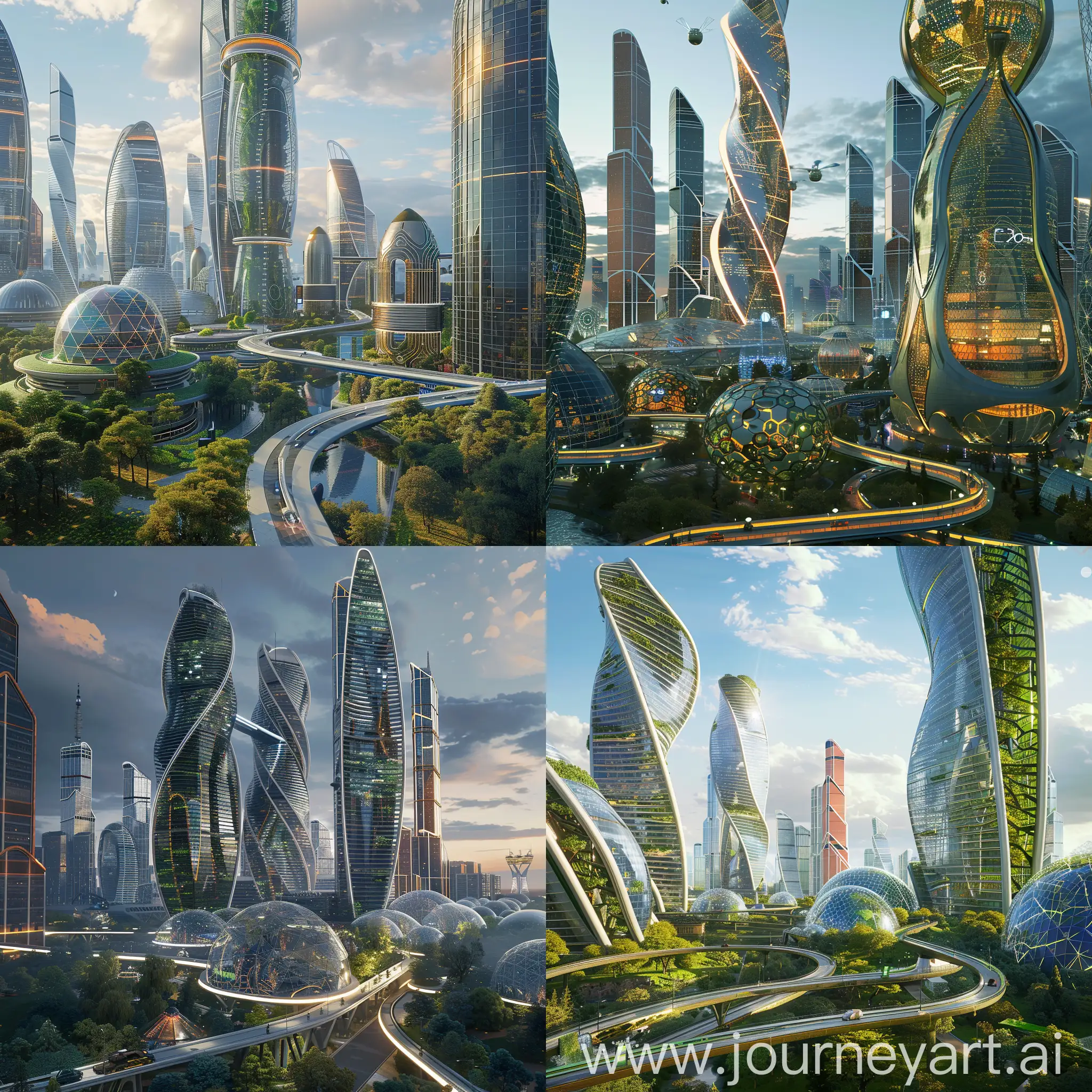 Futuristic Moscow, in futuristic style,  Integrative Energy Crystals,  Quantum Mesh Networks, Aerogel Skyscrapers, Bionic Infrastructure, Augmented Reality Integration, Hyperloop Transit Hub, Nanobot Maintenance Swarm, Quantum Computing Centers, Bioluminescent Gardens, Conscious City AI, Geodesic Dome Enclaves, Sky Bridges and Elevated Walkways, Vertical Forest Towers, Solar Sail Skyscrapers, Kinetic Facades, Aquatic Megaprojects, Aerohive Skyports, Hyper-Reflective Megastructures, Terraformed Urban Parks, Interstellar Architectural Wonders, 2500s, unreal engine 5 --stylize 1000