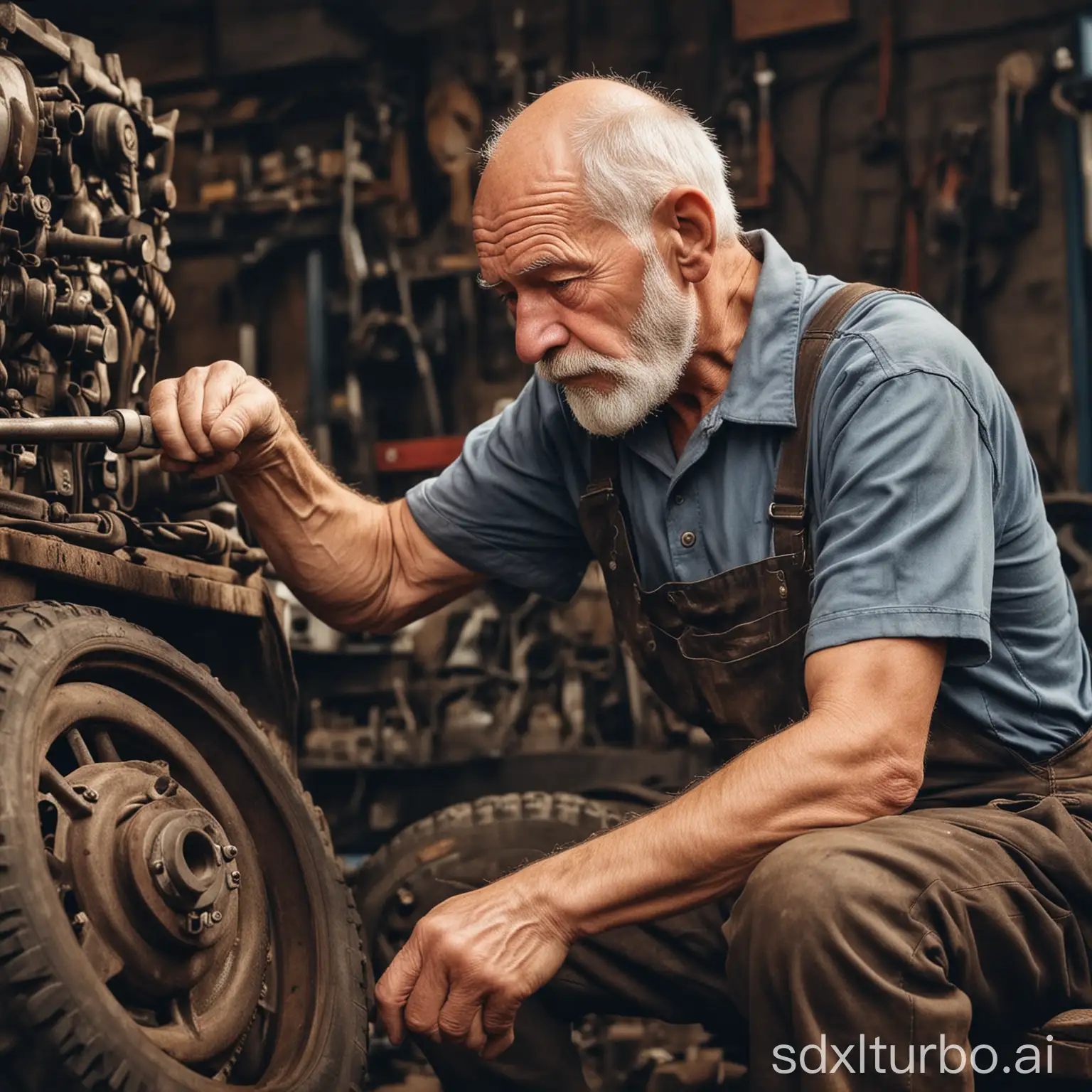Old man tired mechanic