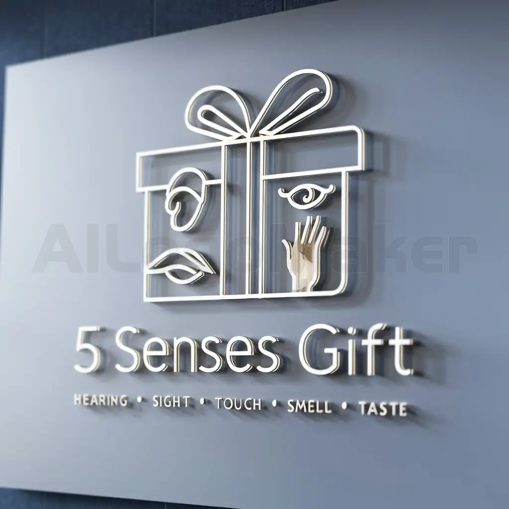 a logo design,with the text "5 Senses gift", main symbol:Gift, hearing, sight, touch, smell, taste,Moderate,be used in Events industry,clear background
