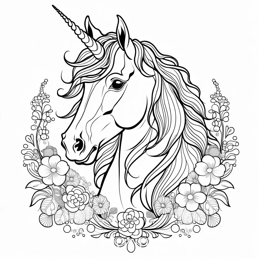 unicorn, Coloring Page, black and white, line art, white background, Simplicity, Ample White Space