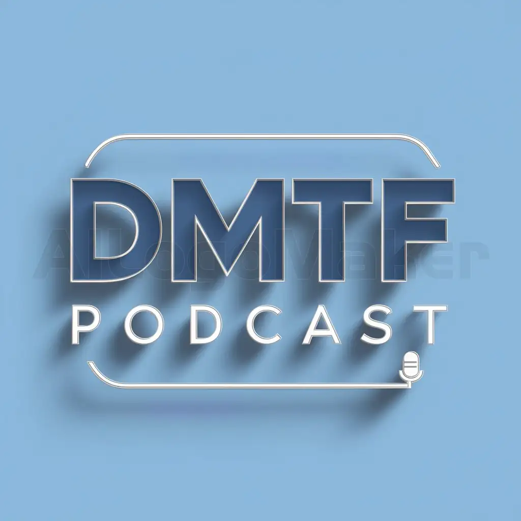 a logo design,with the text "DMTF Podcast", main symbol:A podcast logo in blue and white,Minimalistic,be used in Broadcasting industry,clear background