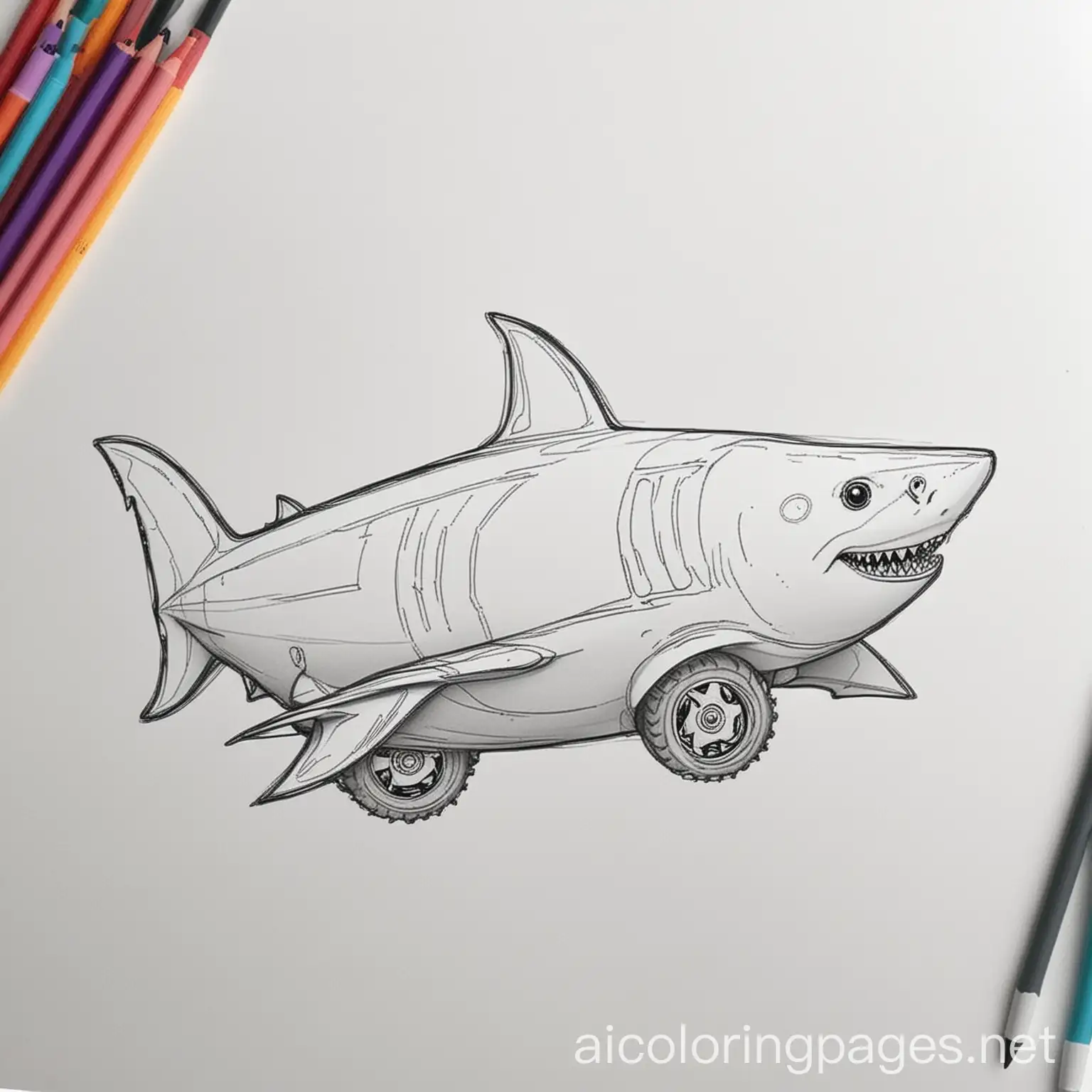 Shark-Shaped-Car-Coloring-Page-in-Black-and-White