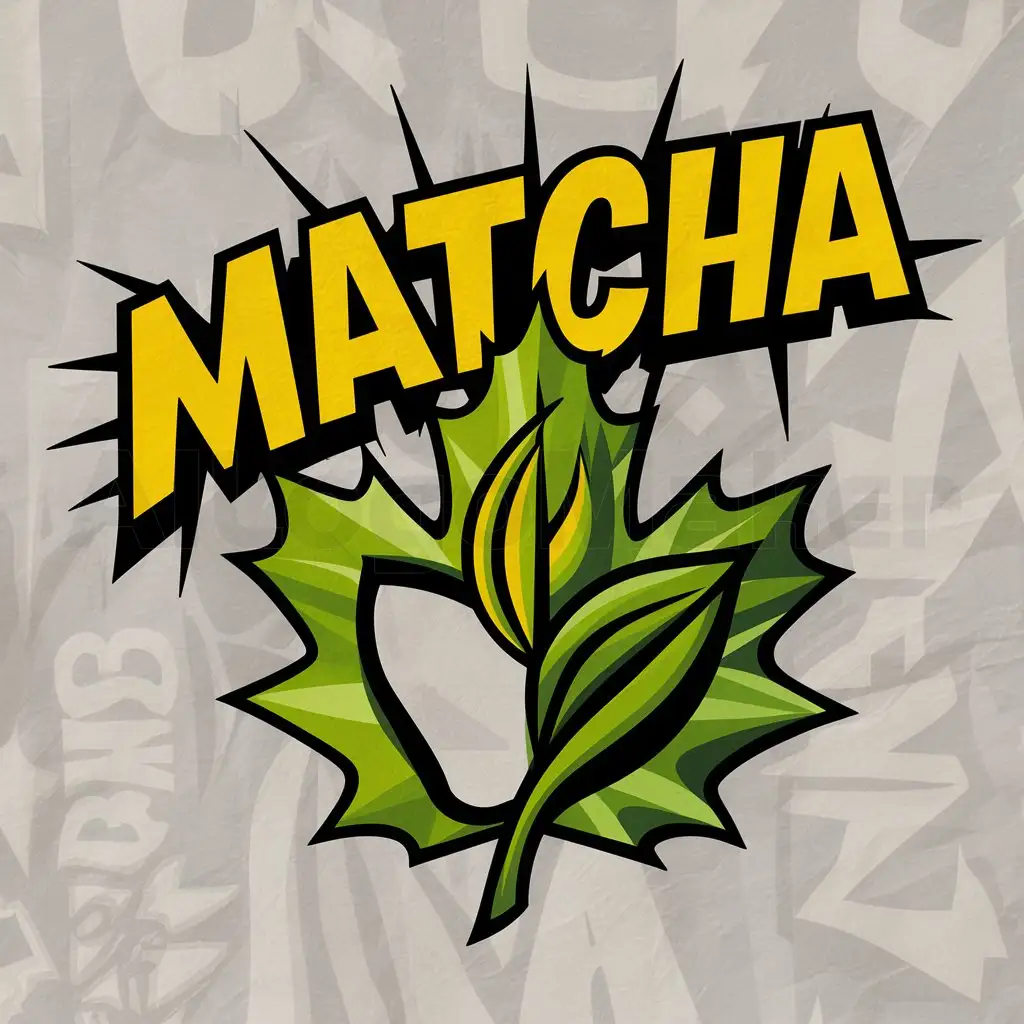 a logo design,with the text "Matcha", main symbol:Matcha, Maple Leafs, Comic Style,Moderate,clear background
