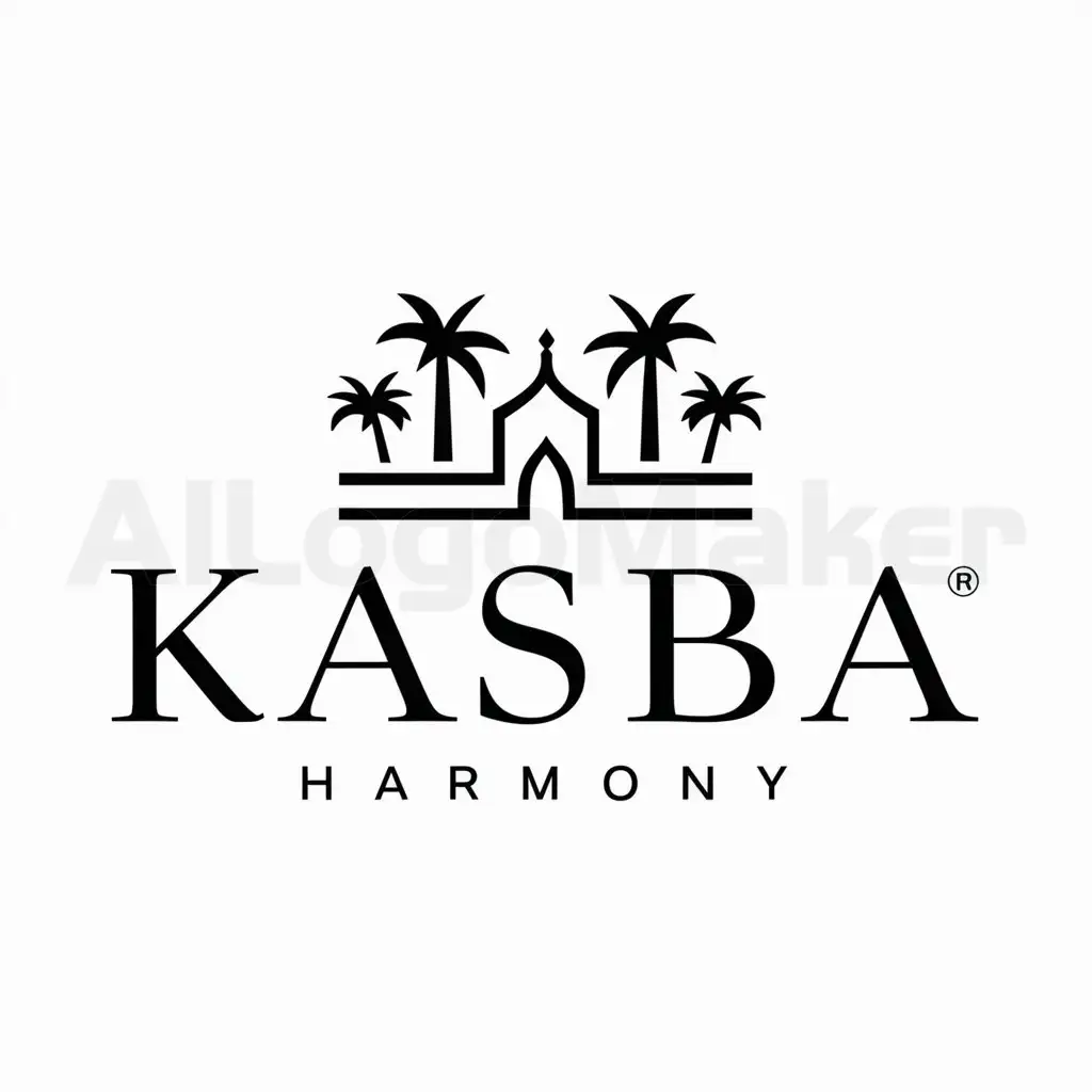 LOGO-Design-For-Kasba-Harmony-Elegant-Kasbah-Silhouette-with-Palm-Trees-on-Clear-Background