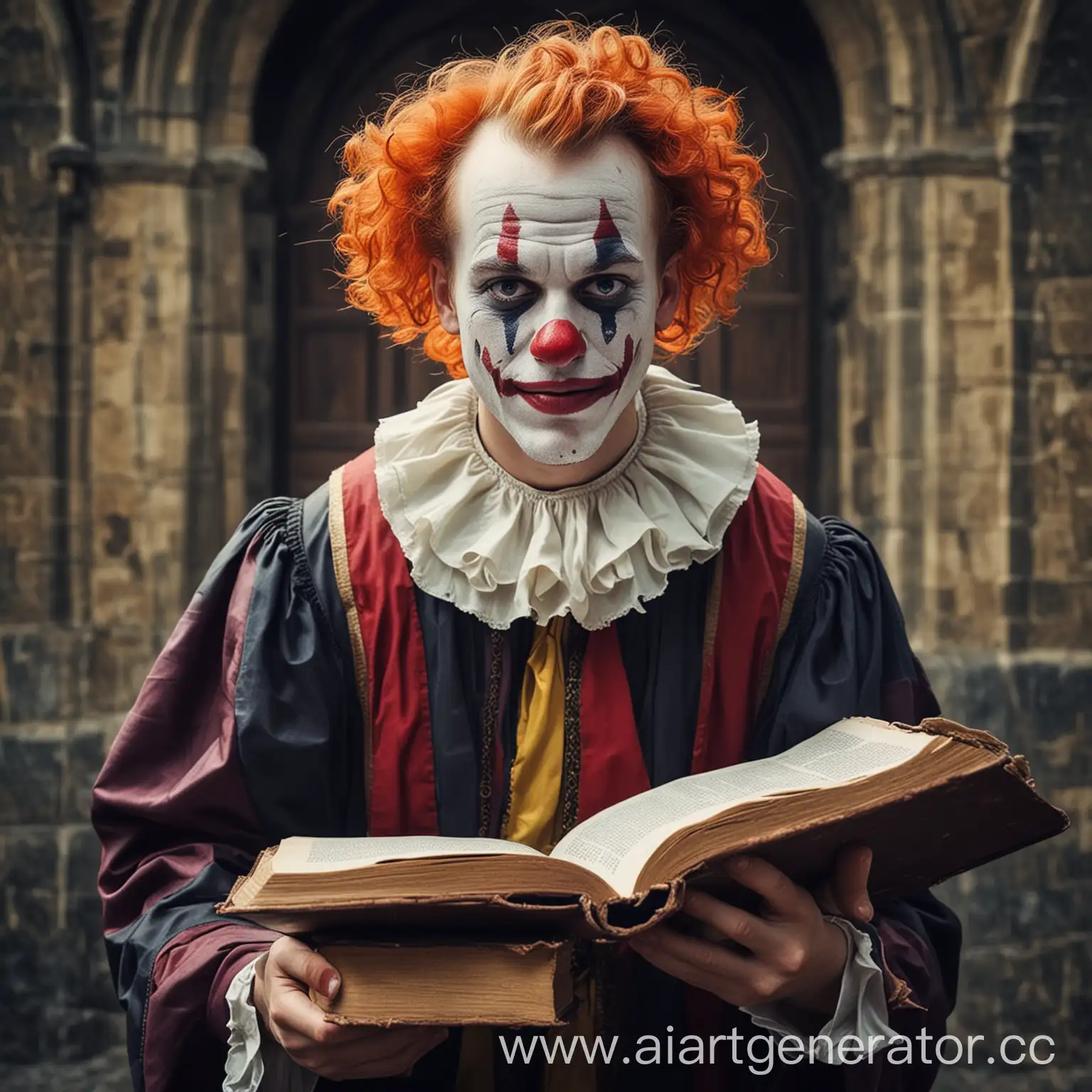 Средневековый студент юрист, ударил книгой клоуна