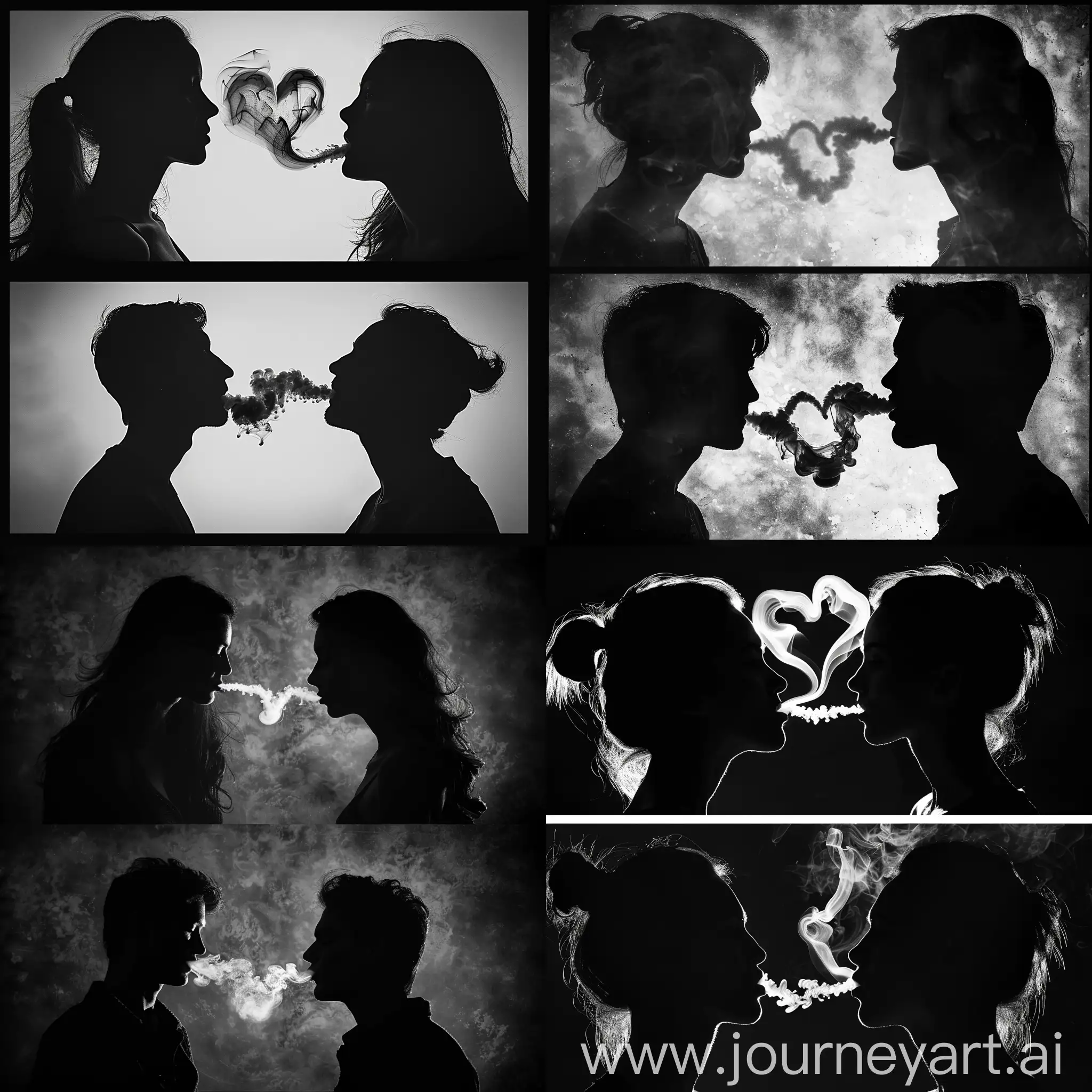 Romantic-Silhouettes-Man-Exhaling-Heartshaped-Smoke-to-Woman
