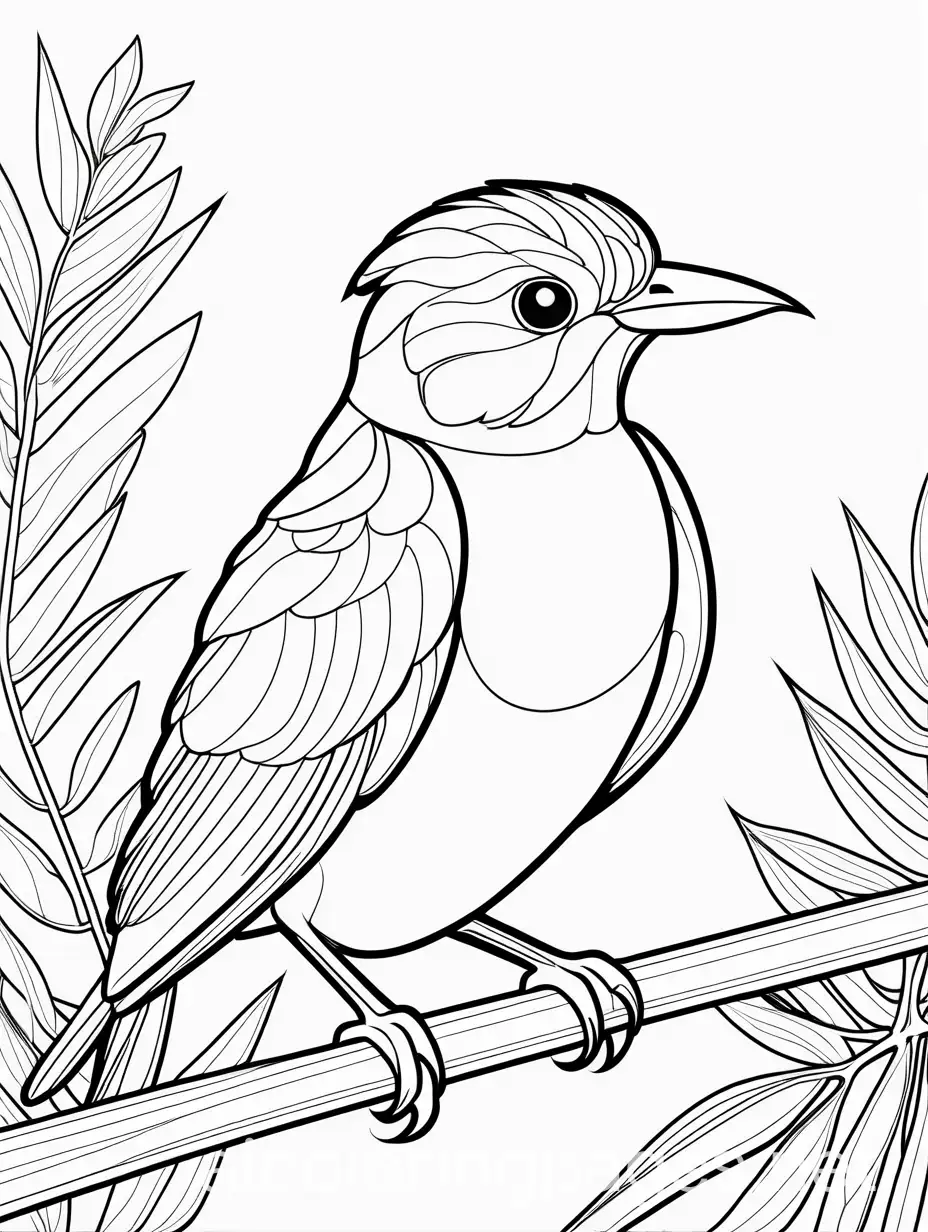 cute tropical bird, toddler, thick lines, white space, Coloring Page, black and white, line art, white background, Simplicity, Ample White Space