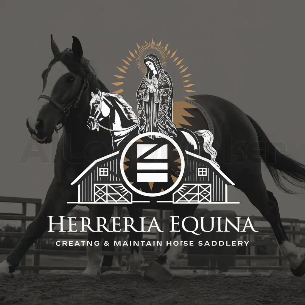 a logo design,with the text "CABALLERIZA", main symbol:To make a logo with the virgin of Coromoto and horse barn in the middle that says Herreria equina,Moderate,clear background