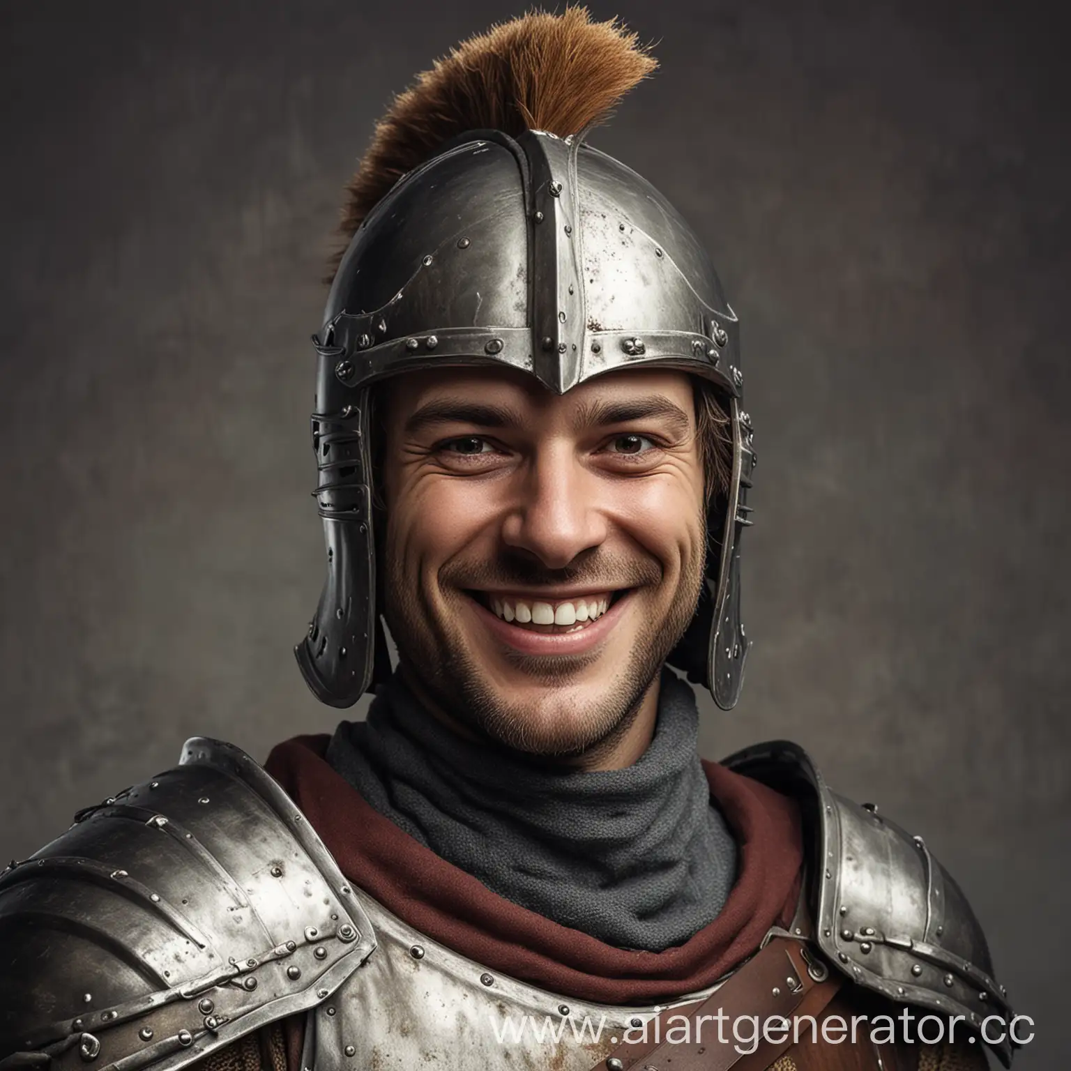 Улыбающийся рыцарь в открытом шлеме

