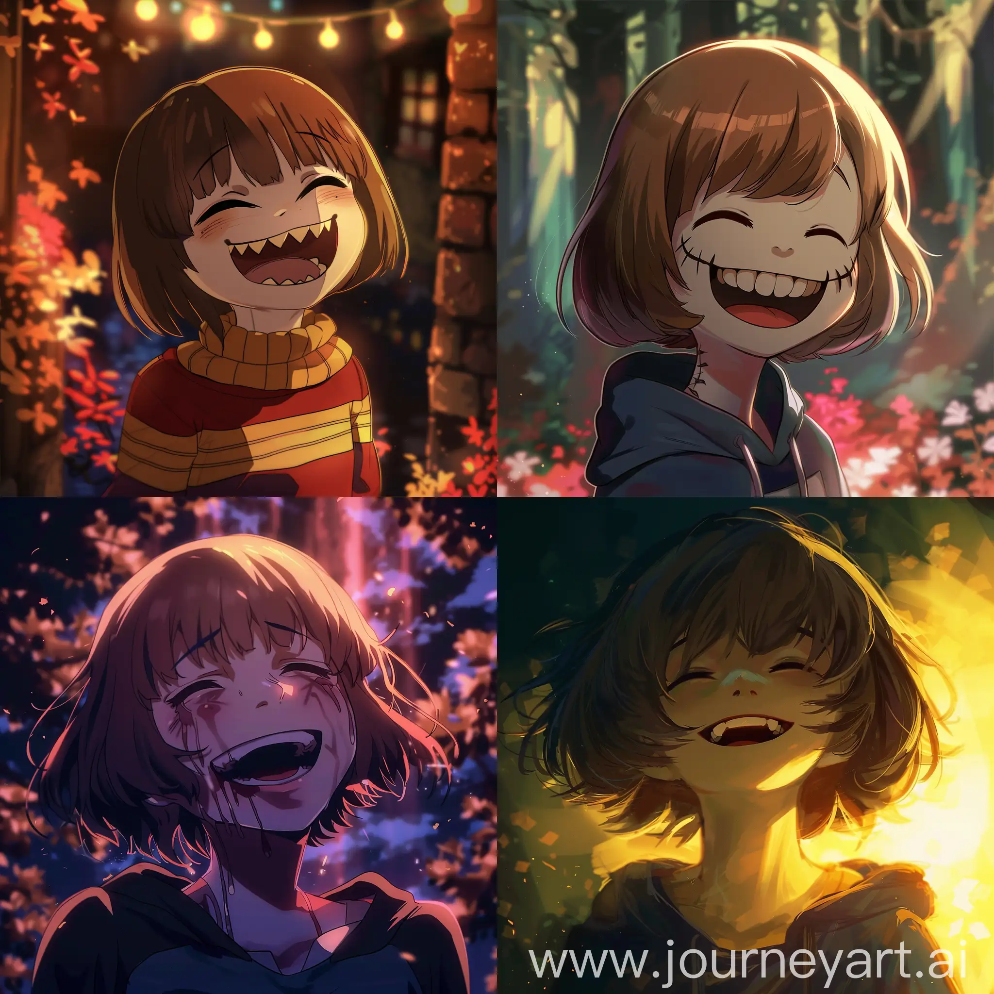 Frisk undertale anime 2D laughing and smiling