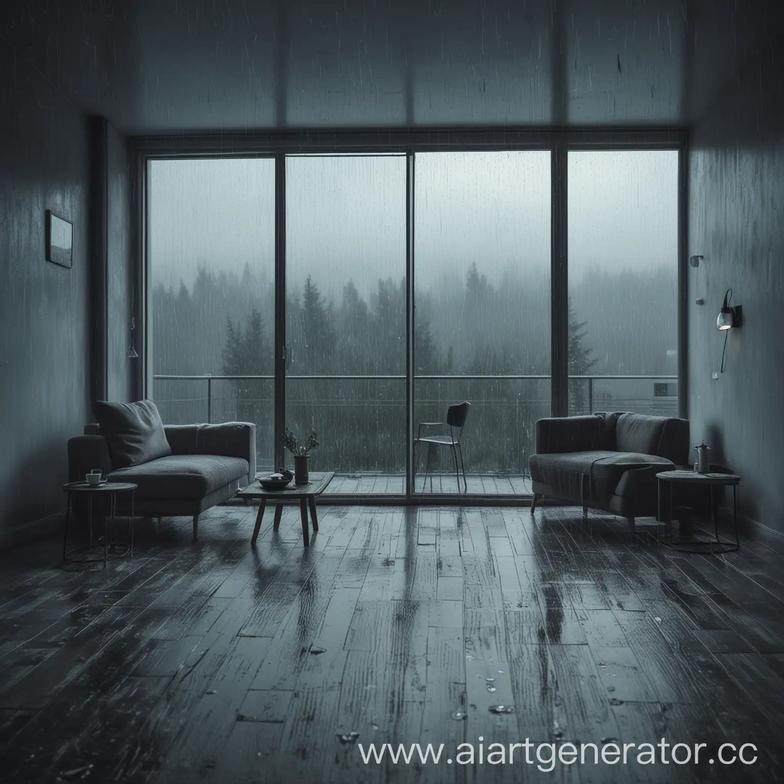 Cold-Toned-Room-with-Rain-Outside