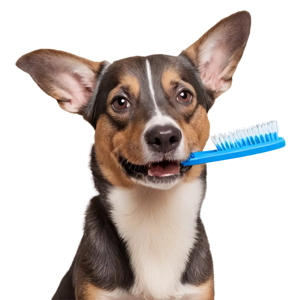 dog with a tooth brush in his mouth
