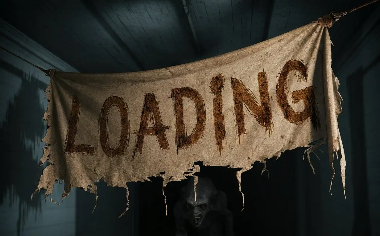 Creepy-Horror-Loading-Banner-Hanging-From-Ceiling