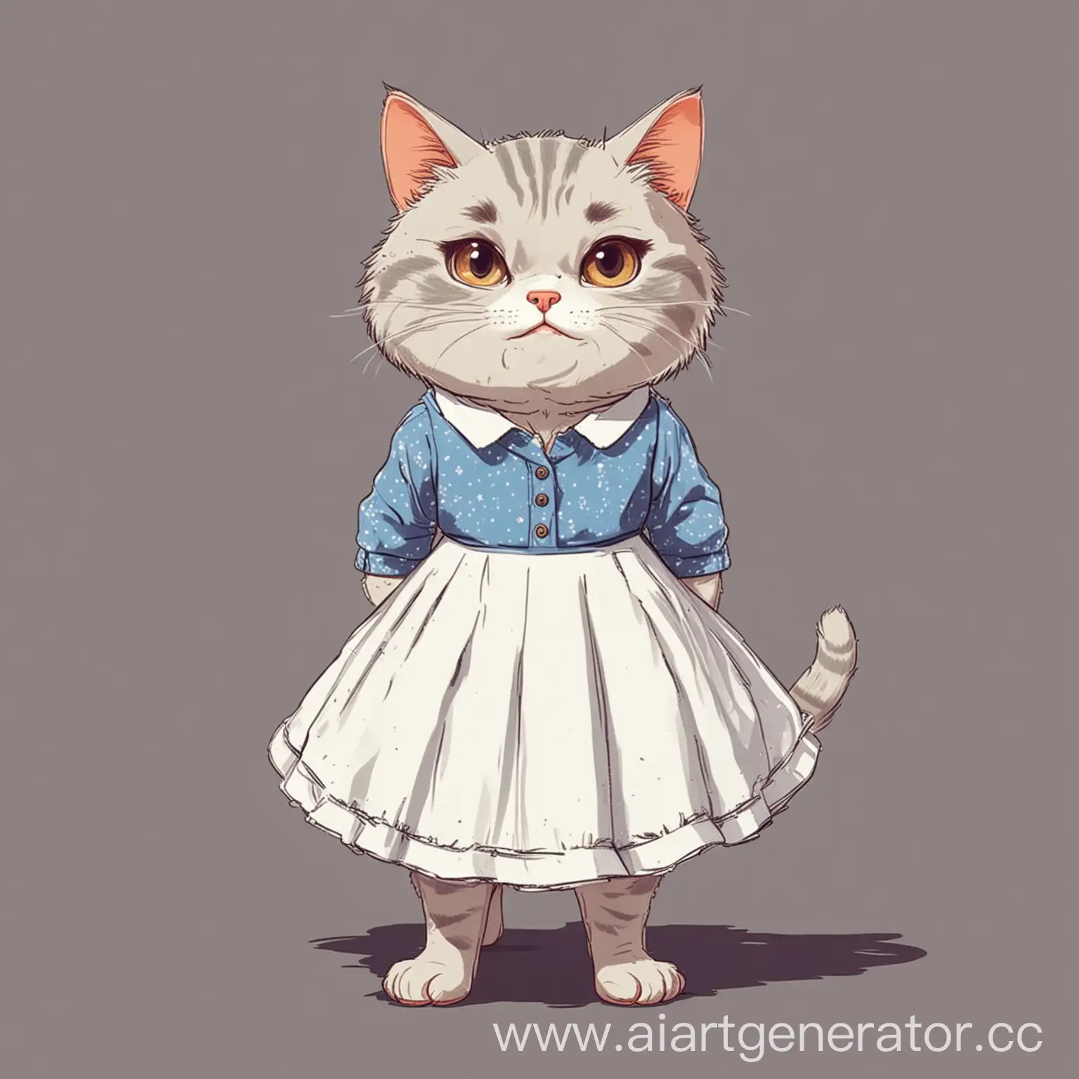 деловая кошка стоит в платье в мультяшном стиле 