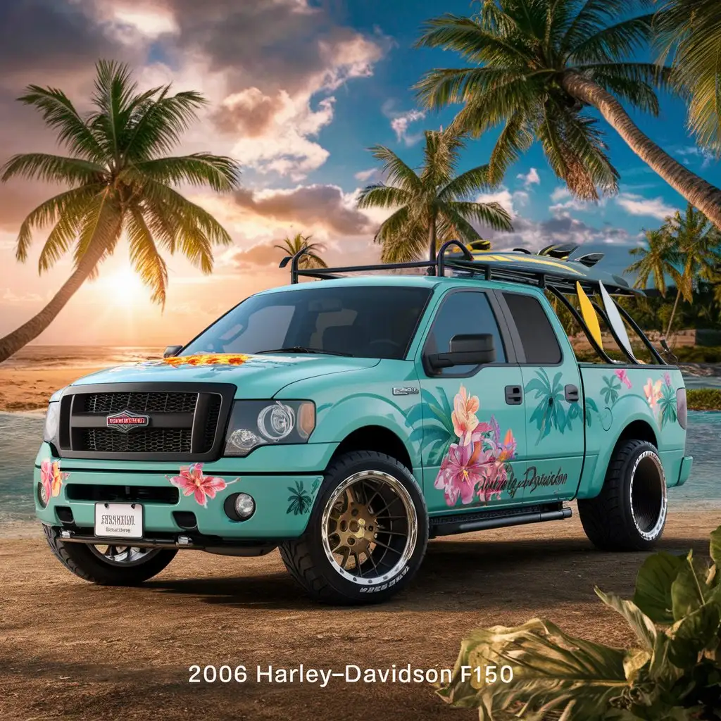 Harley-Davidson-F150-2006-Hawaii-Style-Truck-in-Vibrant-Setting