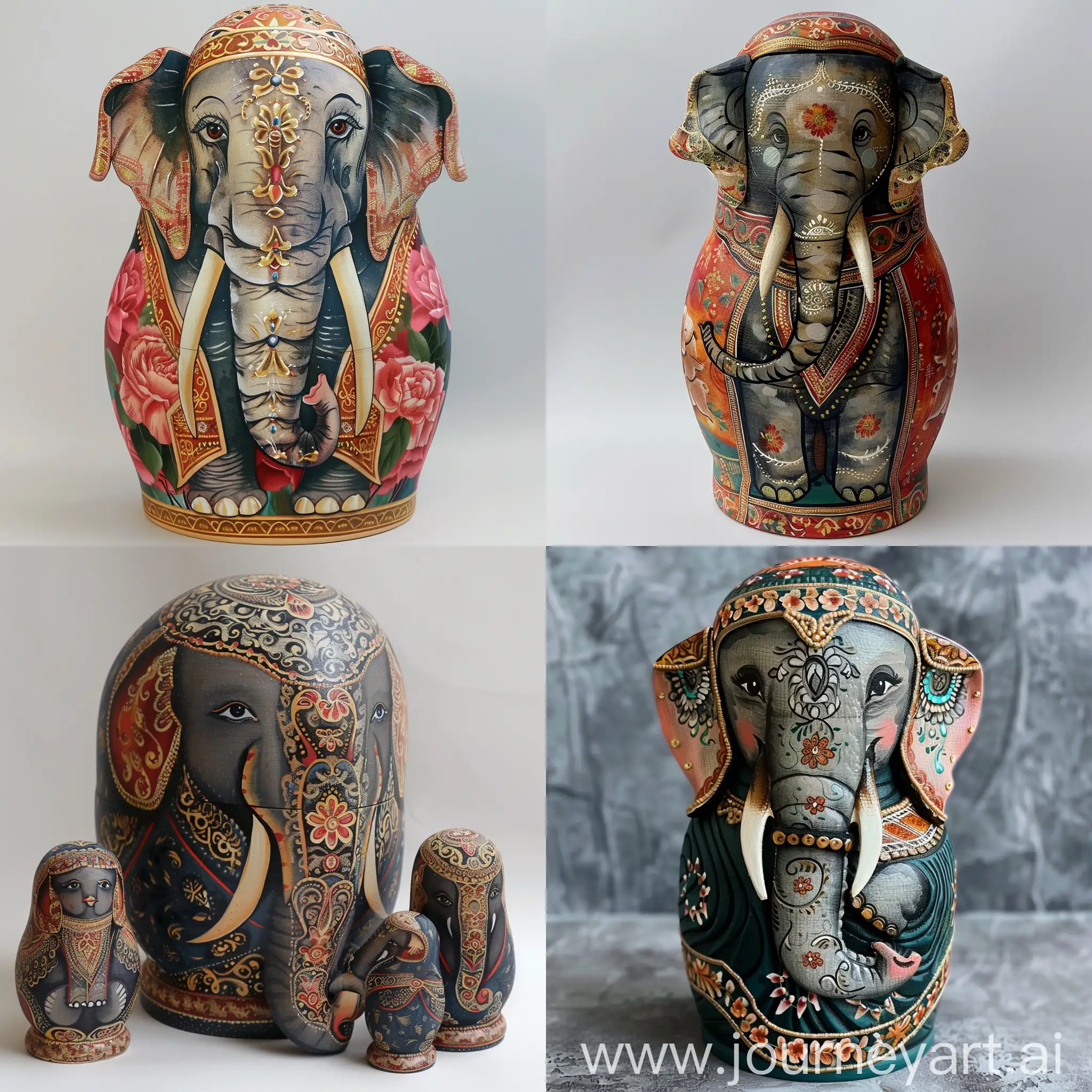 Matryoshka-Elephant-Sari-Whimsical-Fusion-Artwork