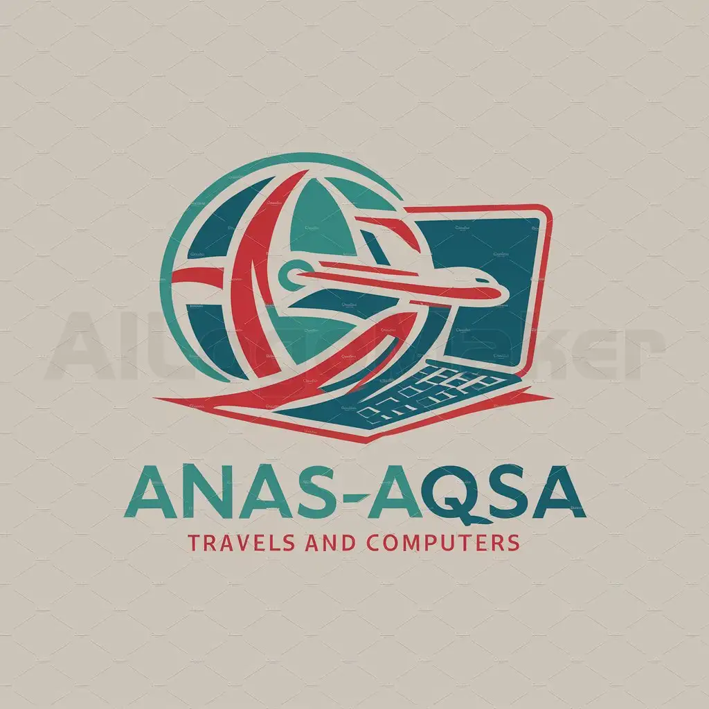 LOGO-Design-For-AnasAqsa-Travels-and-Computers-Green-Red-with-Globe-and-Computer-Icons