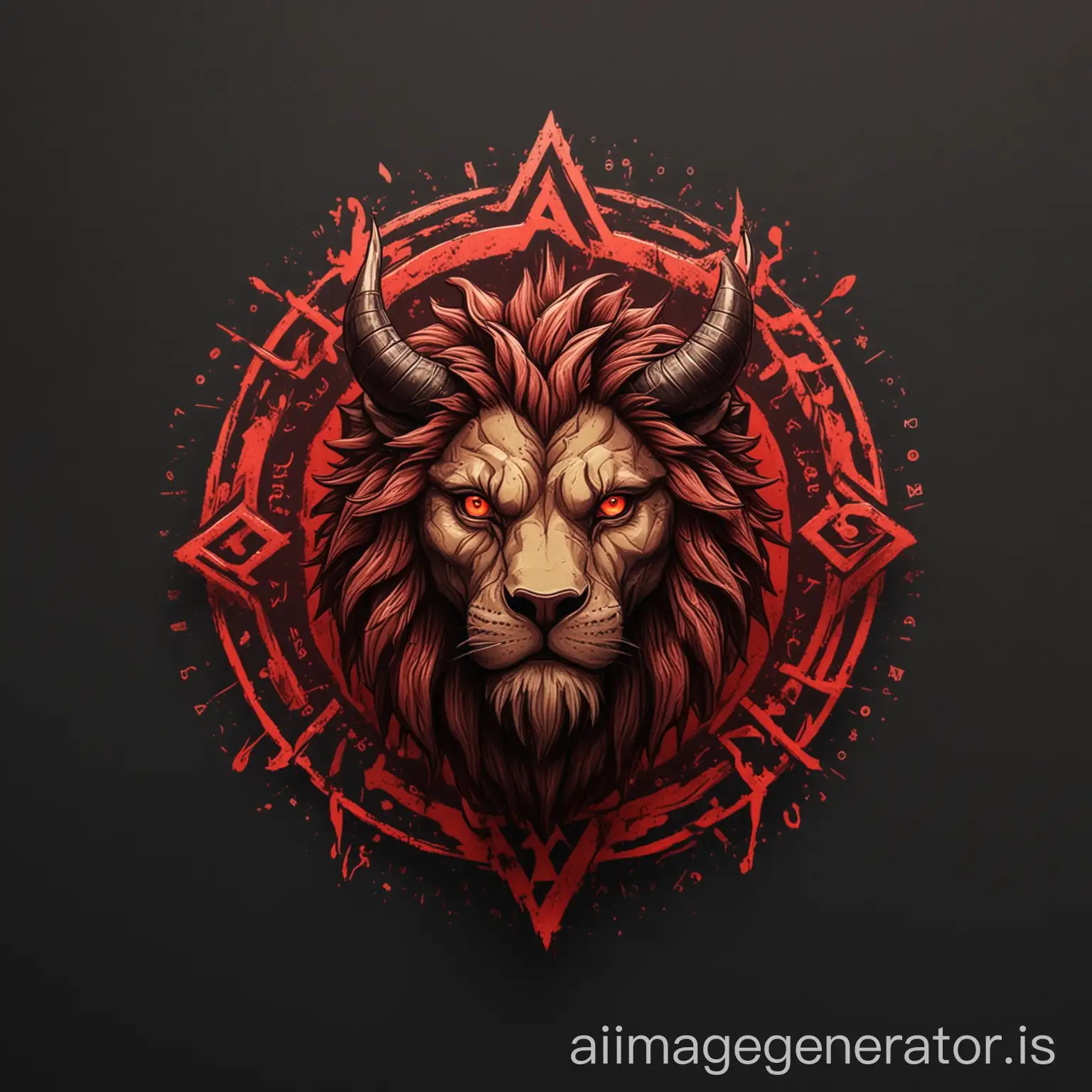 Draw a logo for a crypto exchange, named Bloods Bulls - and the logo itself on the theme of cryptocurrencies, the logo should be a lion with a reference to Satan and attract attention and title is the A i r d r o p LK. Make the logo in good quality.