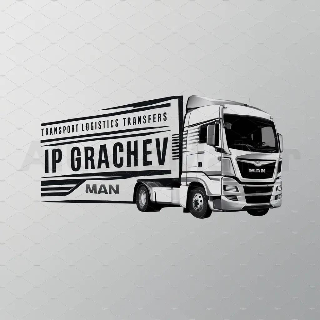 a logo design,with the text "Transport logistics transfers, IP Grachev MAN", main symbol:Cargo truck MAN,Moderate,be used in Automotive industry,clear background
