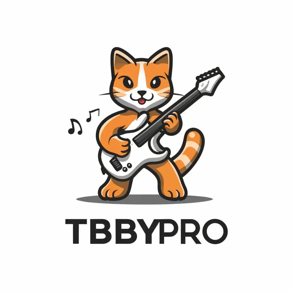 LOGO-Design-For-TabbyPro-Whimsical-Cat-Strumming-Guitar-on-Clear-Background