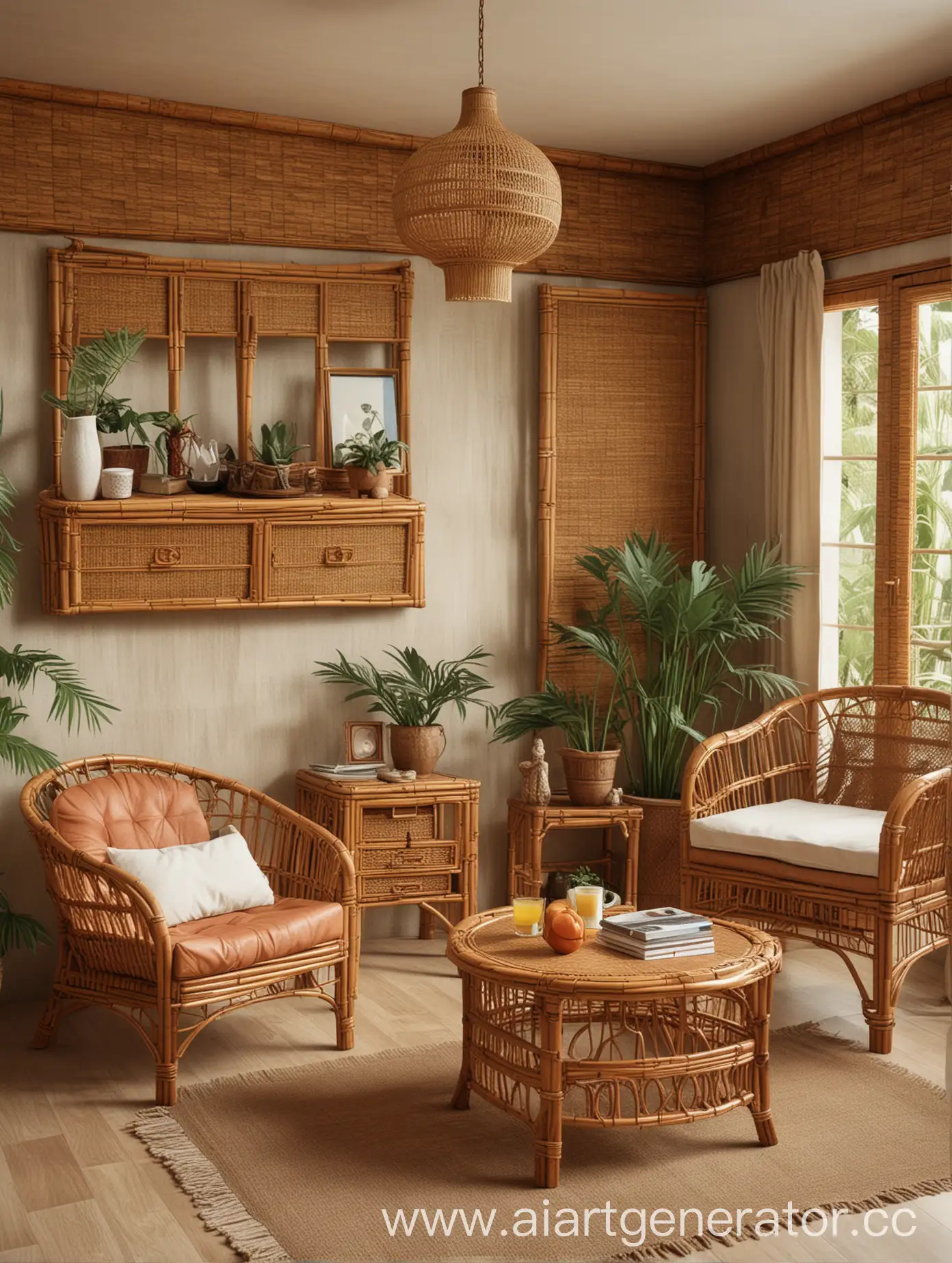 Vintage-Home-Decor-with-Rattan-and-Bamboo-Furniture-1980s-Photorealistic-Interior-Design