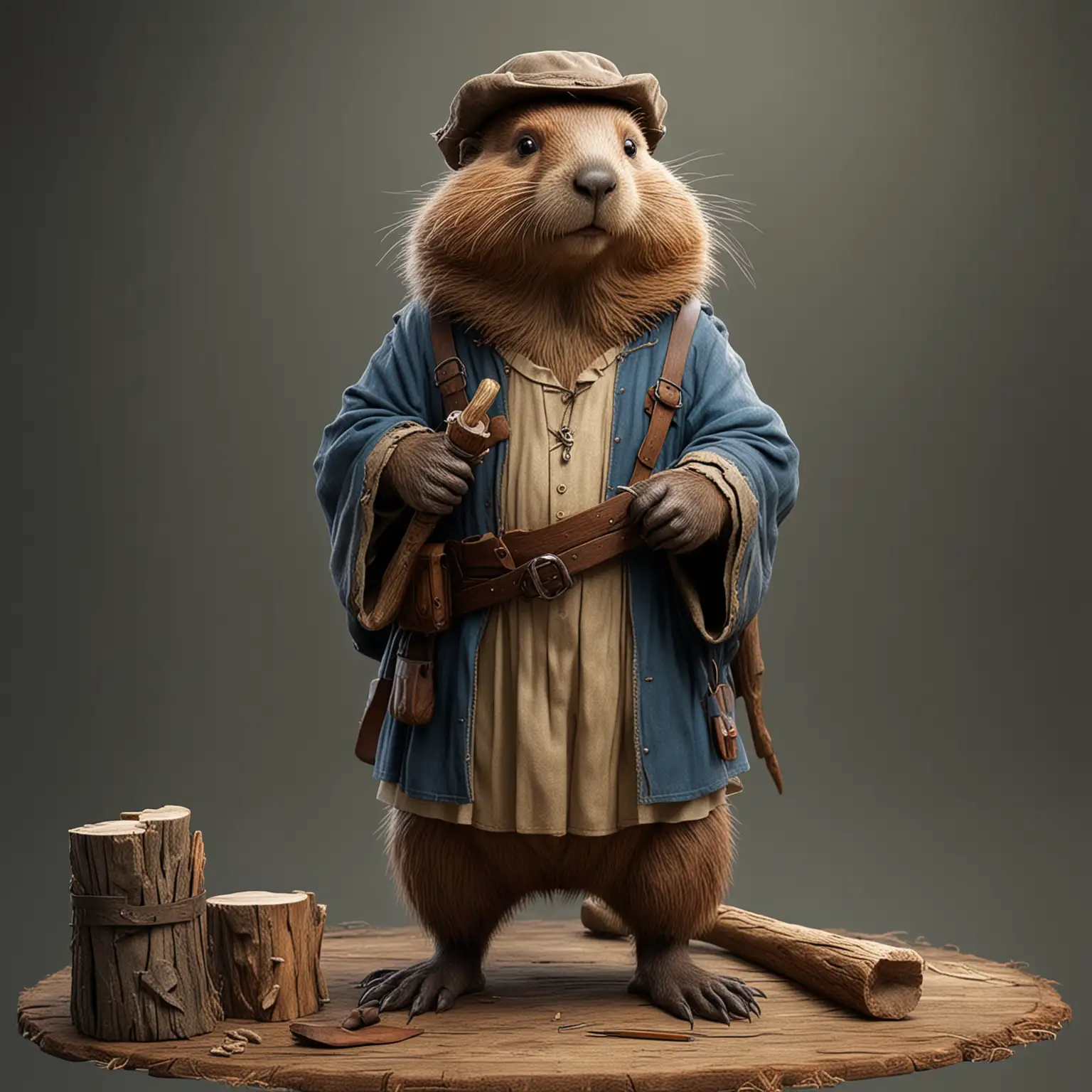 Realistic Medieval Beaver Carpenter in Full Height