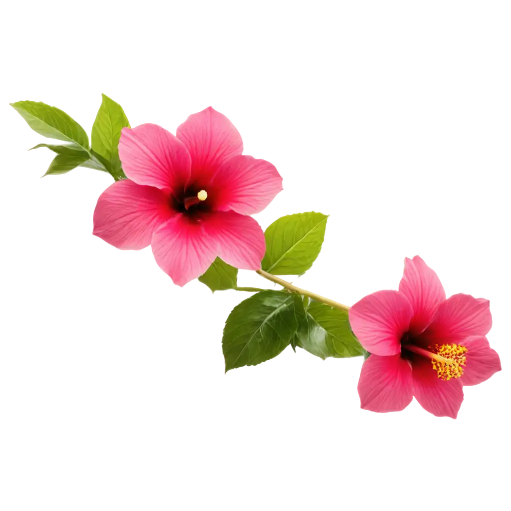 Depict the exotic beauty of hibiscus flowers with their large, trumpet-shaped blooms and vibrant colors, highlighting their tropical allure on a white background.