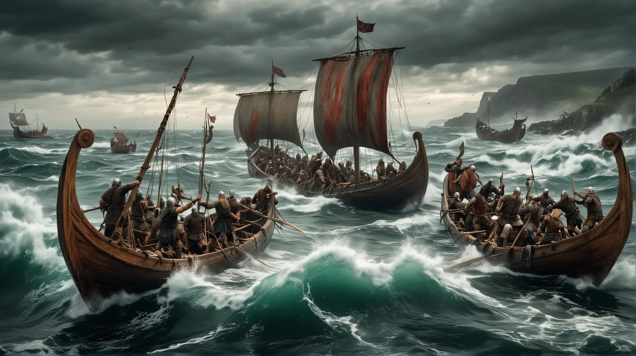 vikings battling at sea