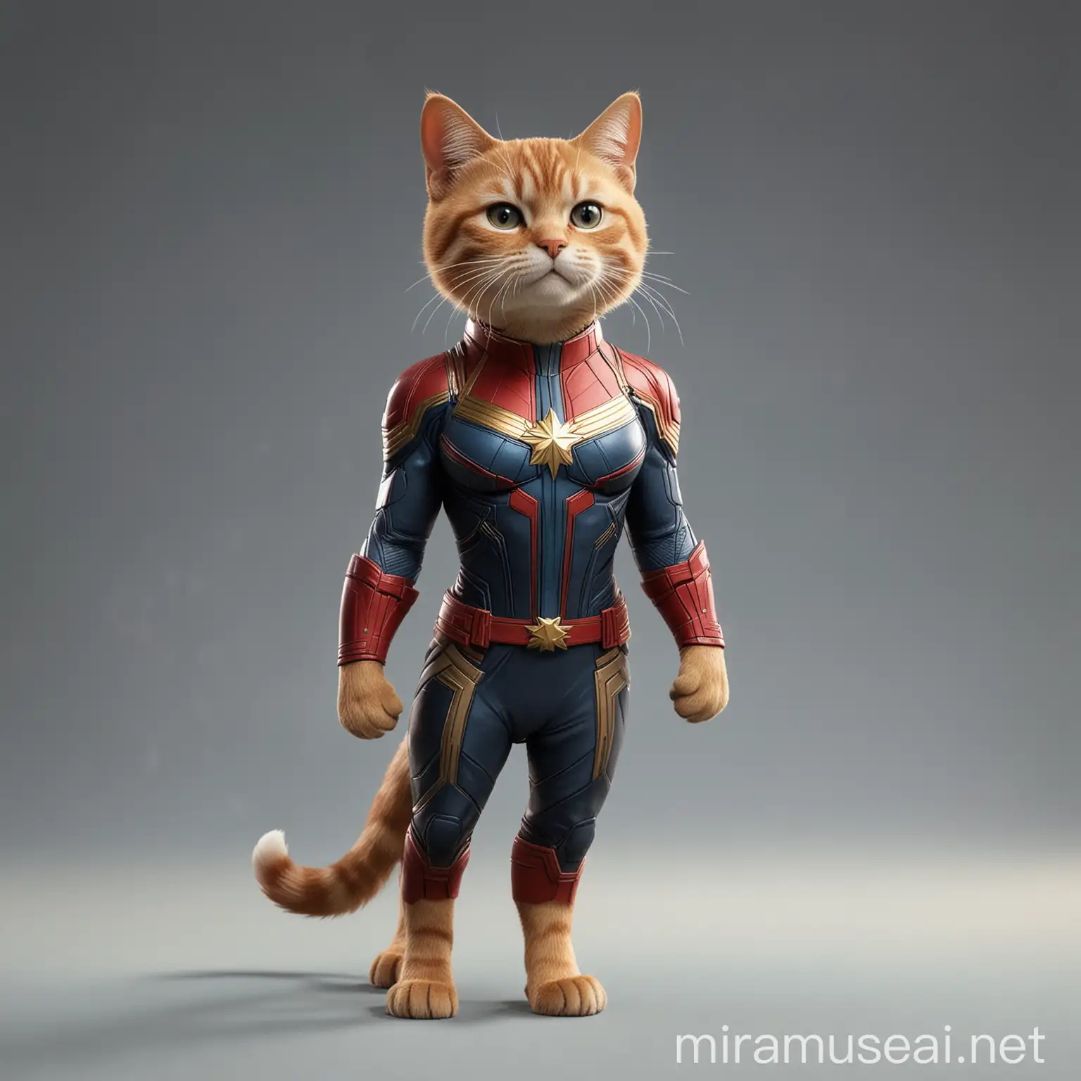 Majestic Full Body Cat Standing in Captain Marvel Style