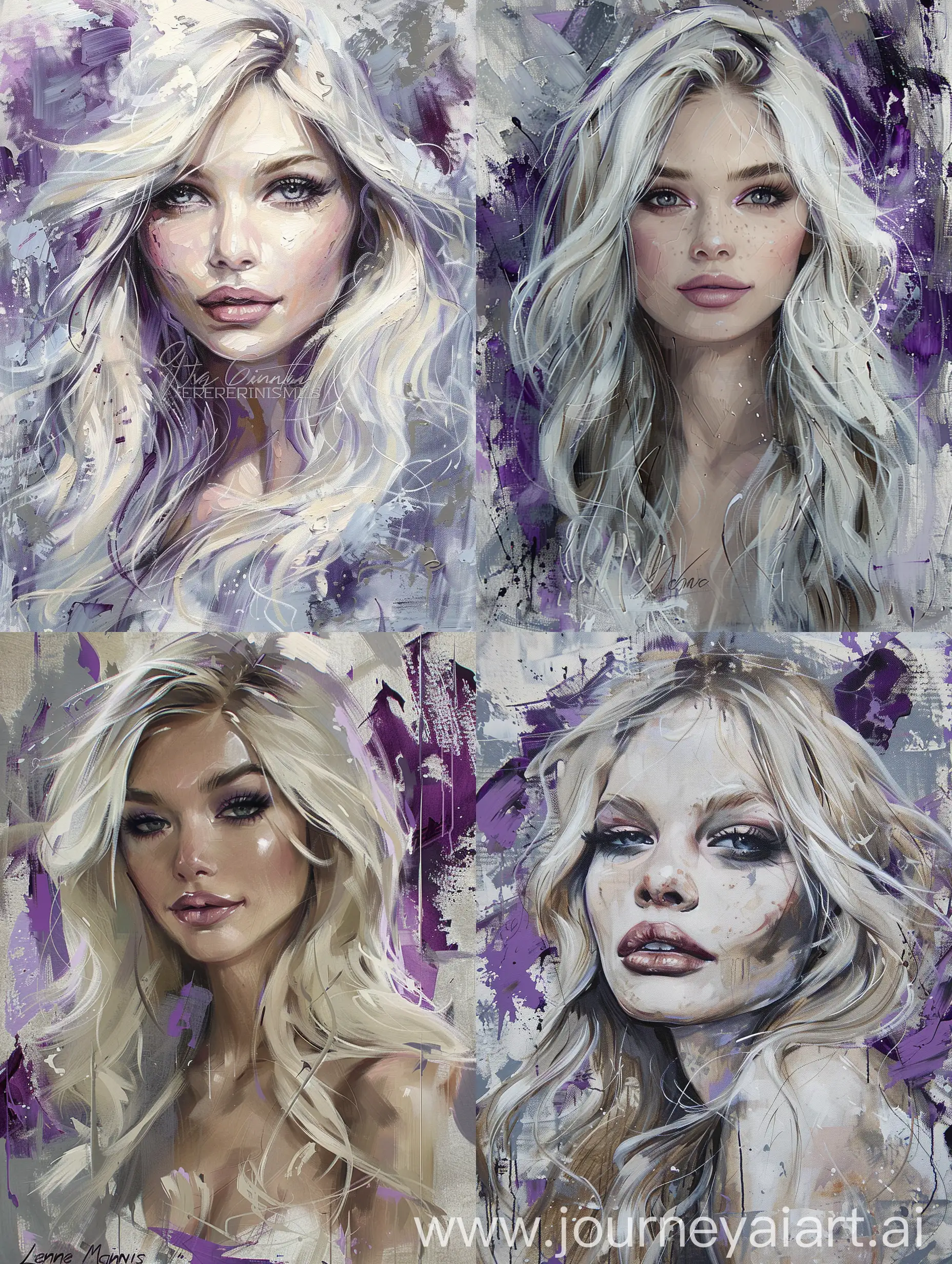 Graceful French Blonde Woman in Abstract Purple and Grey Portrait | Journey  AI Art