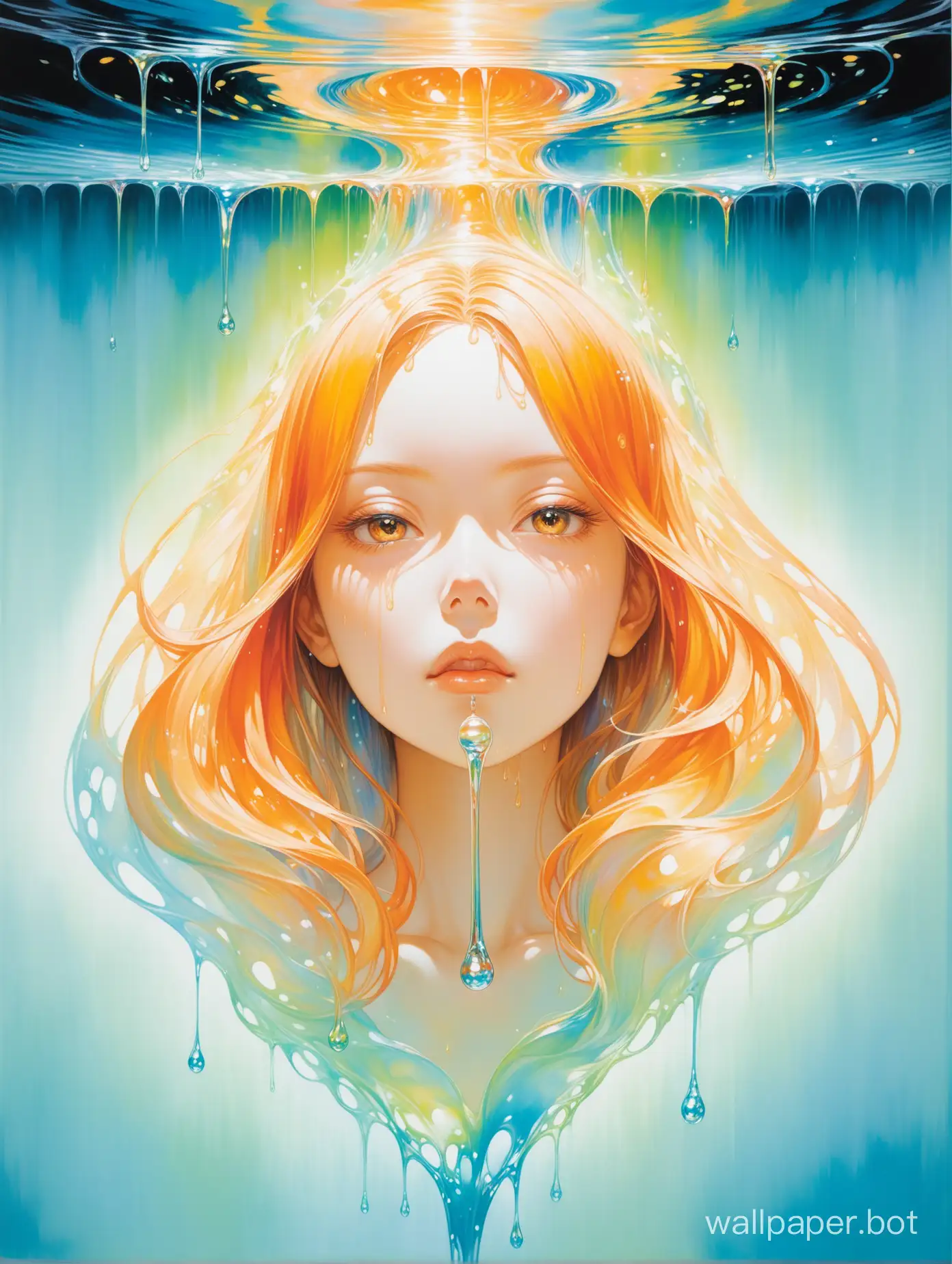 orangepaper, Make an image that explores the ethereal realm of fantasy and magic, creating mystical worlds filled with wonder. perfectly centred, neo-expressionist oil paint, from the bottom of a dripping bottle deep posing portrait by hajime sorayama