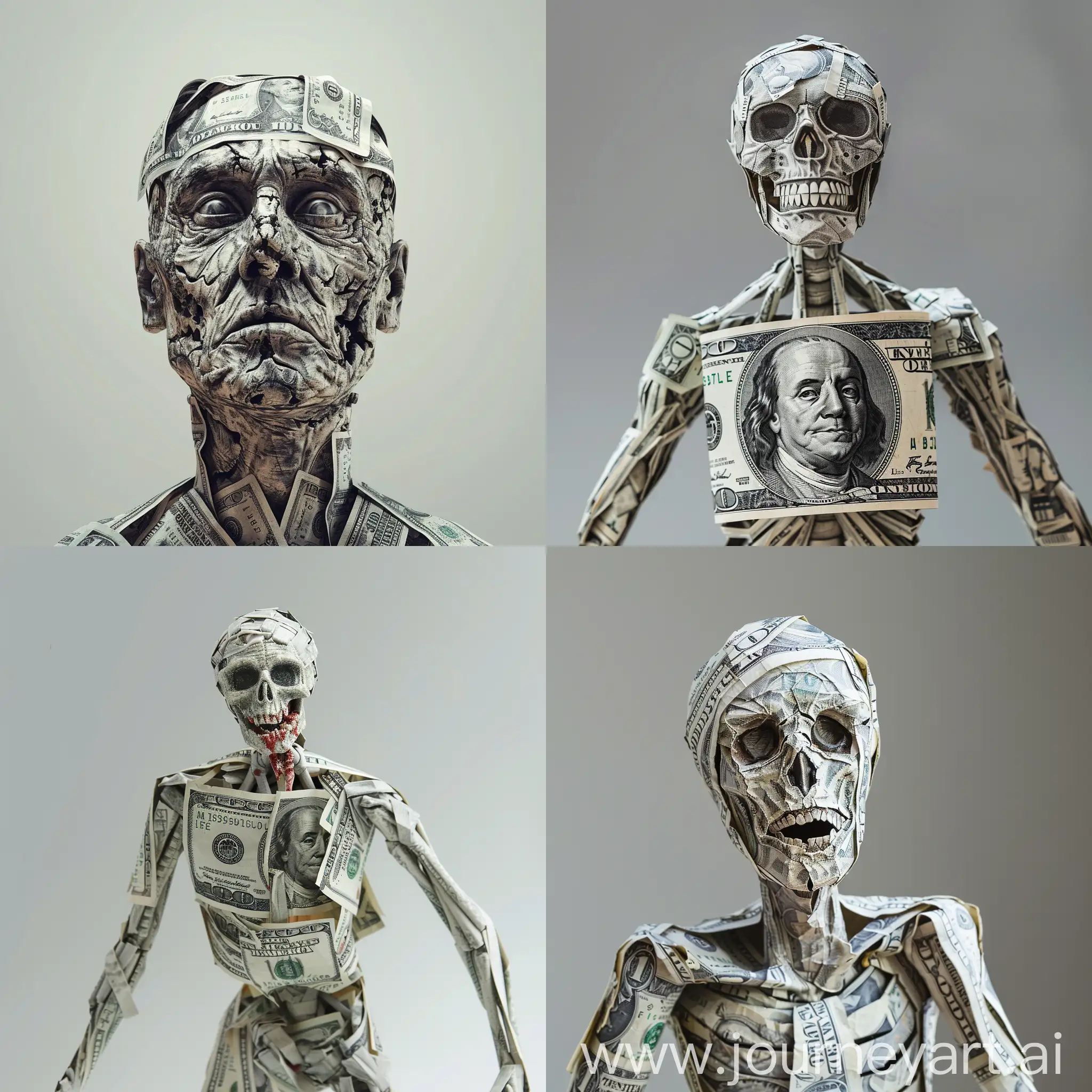 Eerie-Zombie-Sculpture-Crafted-from-Dollar-Bills
