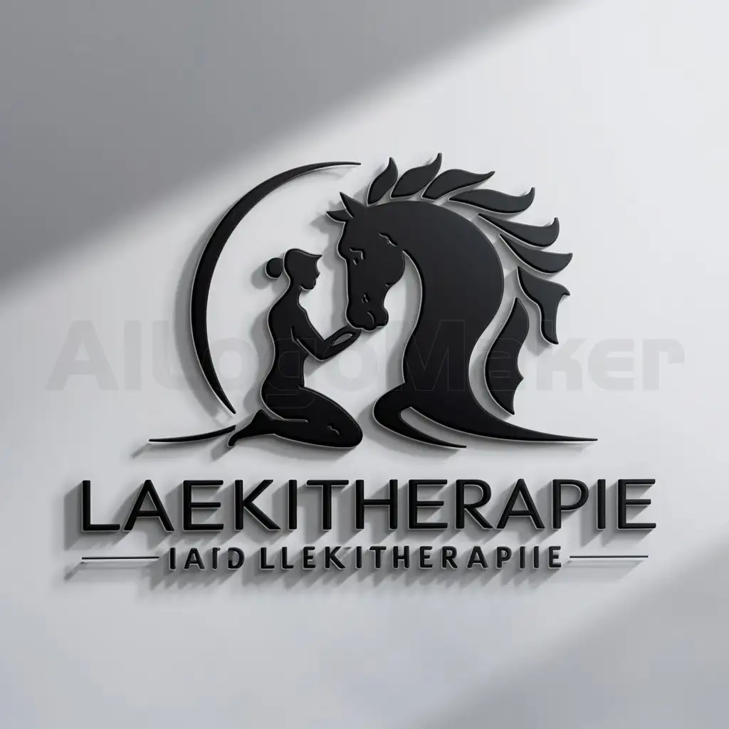 a logo design,with the text "Laekitherapie", main symbol:human kneeling horse looking at,Moderate,clear background