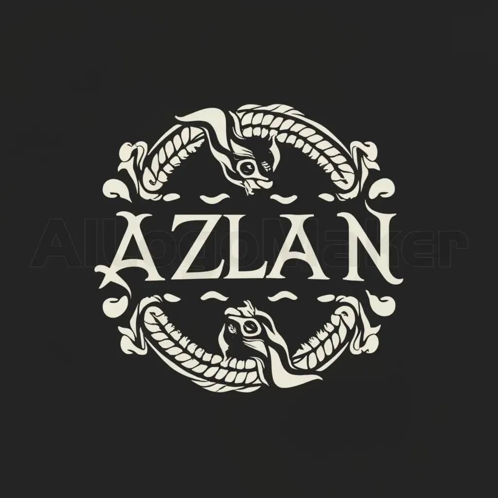 a logo design,with the text "Azlan", main symbol:medieval double ouroboros black and white. with the logo in the middle.,Moderate,be used in Others industry,clear background
