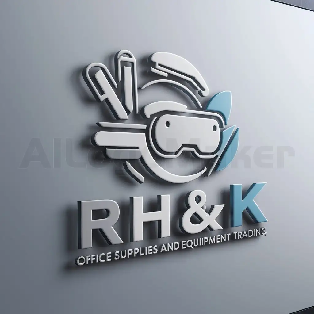 a logo design,with the text "RH&K Office Supplies and Equipment Trading", main symbol:office supplies and vr equipment,Moderate,be used in Technology industry,clear background