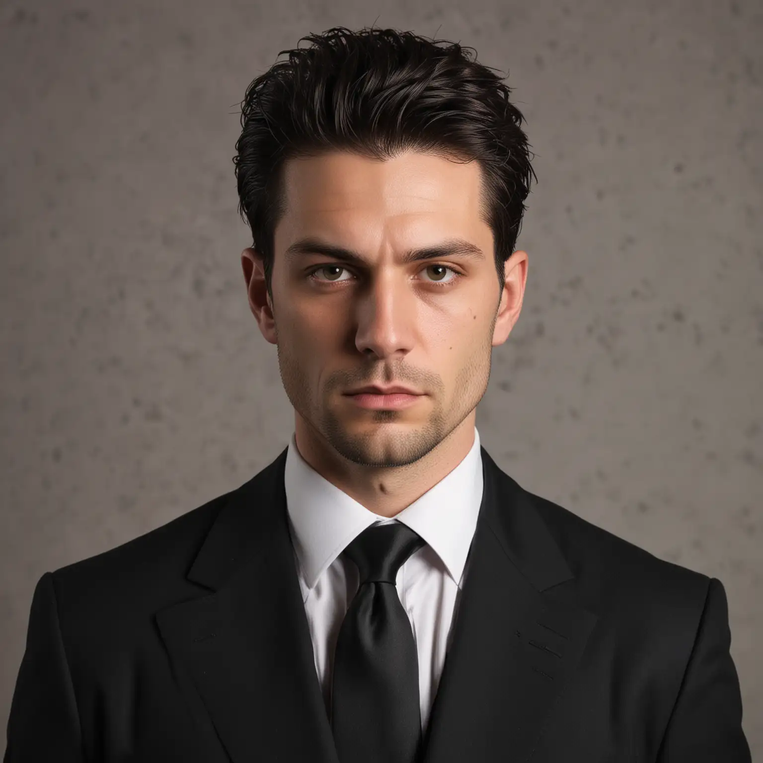 Confident Businessman in Black Suit and Loose Tie