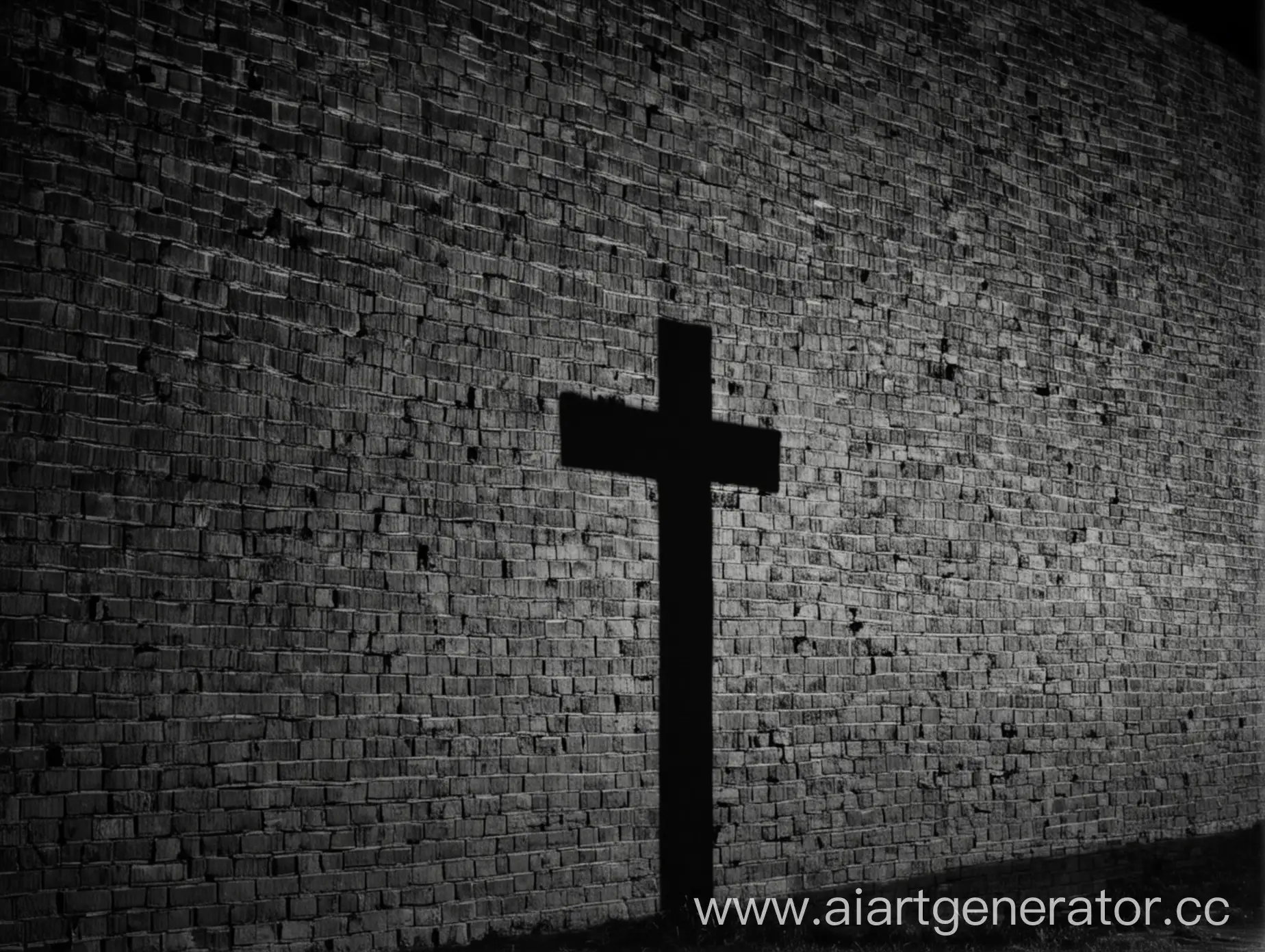 Nighttime-Brick-Wall-with-Cross-Shadow-Realistic-Black-and-White-Urban-Scene