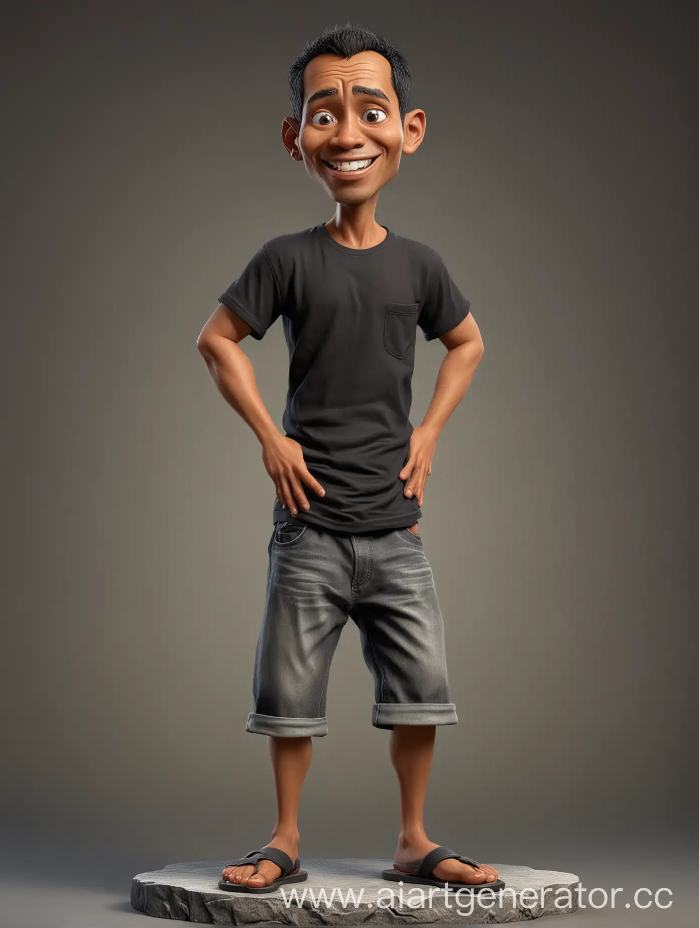 Sundanese-Man-Dancing-on-Flat-Stone-Realistic-4D-Caricature-in-Studio-Setting