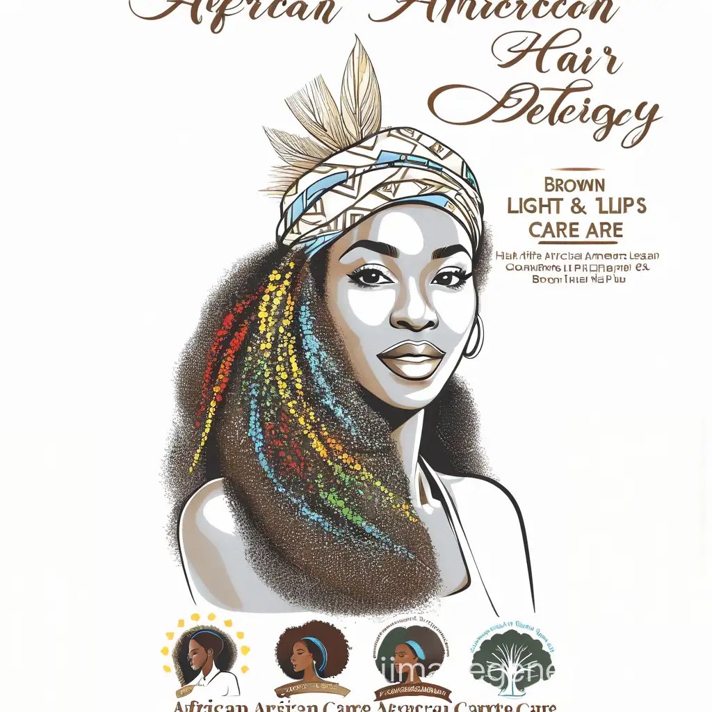  Cartoon African American hair care logo design with the colors brown,red, green, yellow, and light blue
