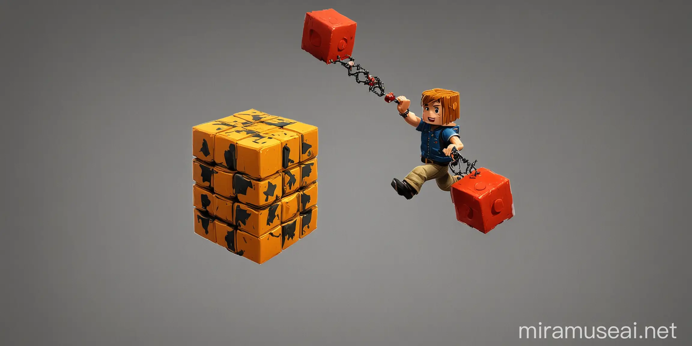 Roblox Characters Jumping to Reach Cube and Ball
