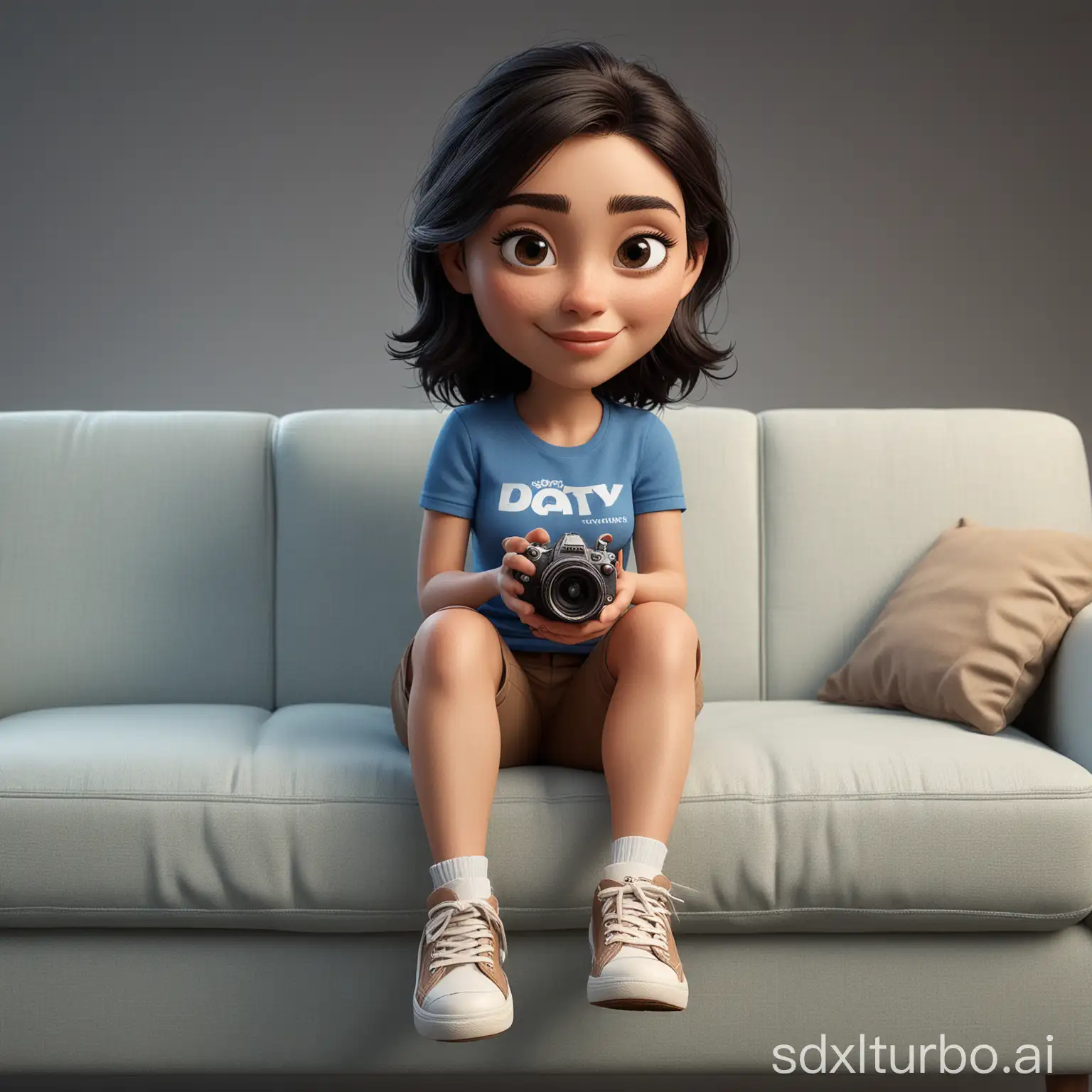 Relaxed-Woman-with-Camera-in-Disney-Pixar-Style-on-Ivory-White-Sofa