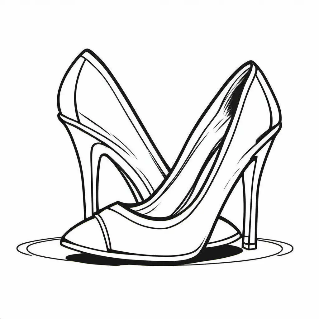 easy coloring page for kids, cute high heels, white background, clean line art--HD